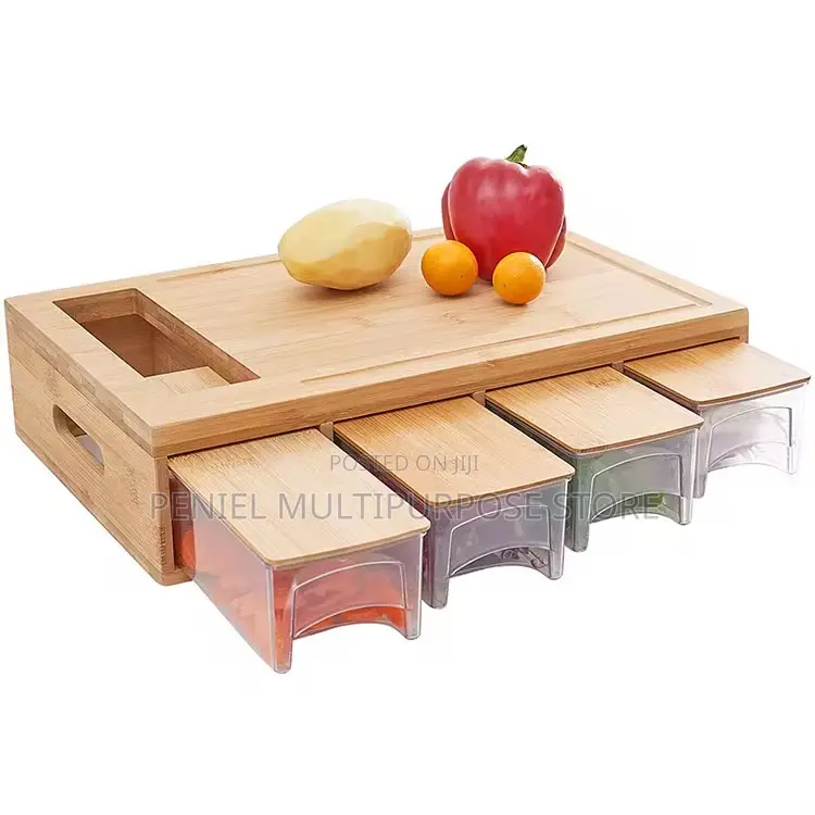 Bamboo Cutting Board With 4 Containers