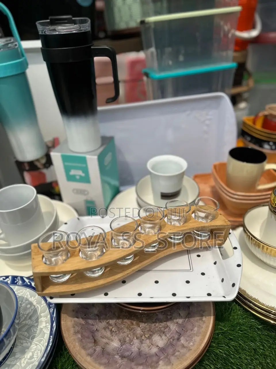 6pcs Glass Tequila Shots and Wooden Holder