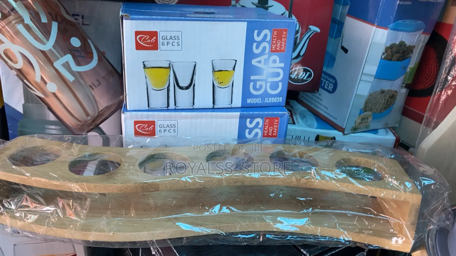 6pcs Glass Tequila Shots and Wooden Holder