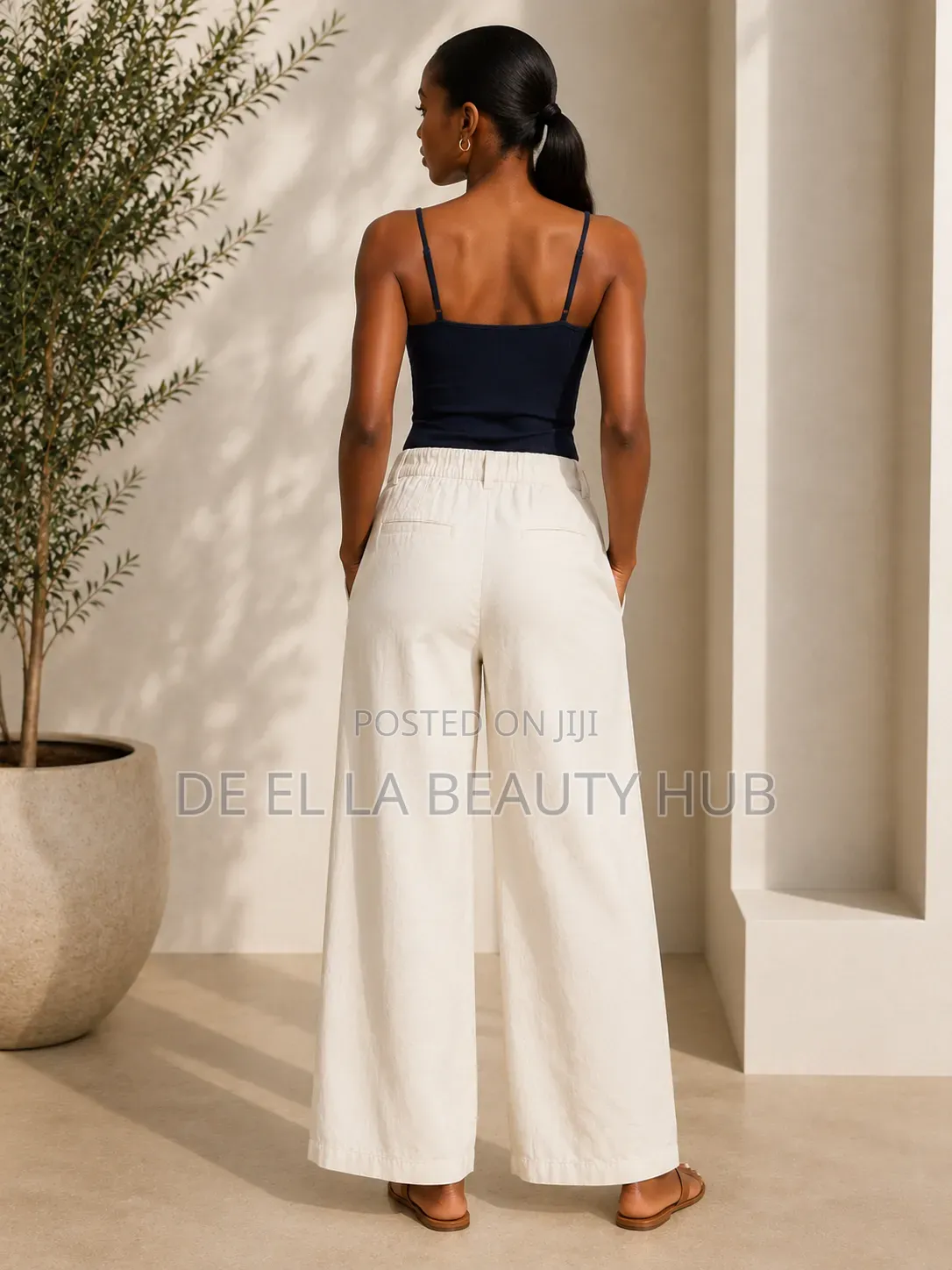 Chic Wide-Leg Cream Trousers | Elegant Women's Casual Office Wear
