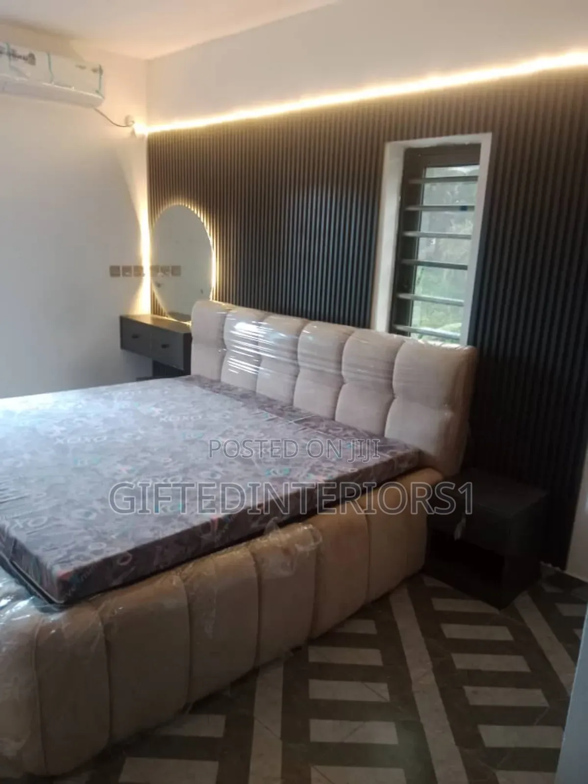 6x6 Bedframe + Bedside Cupboard and Wall Design With Mirror