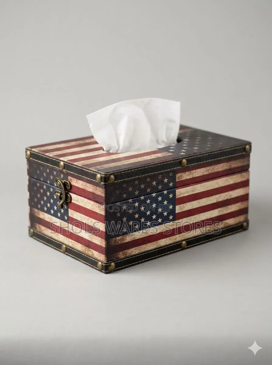 Vintage American Flag Tissue Box Cover