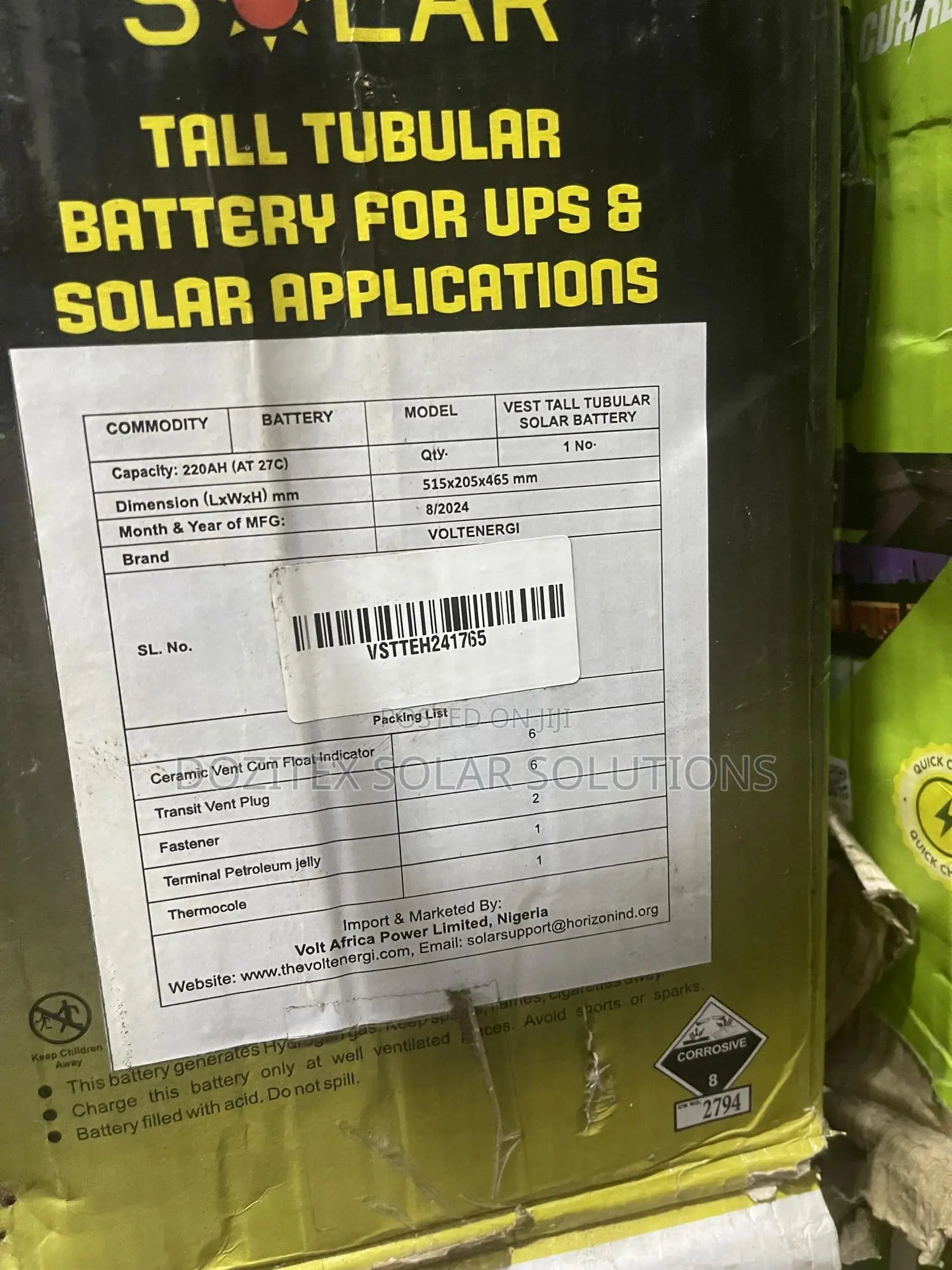 Voltenergi Tubular Battery 220ah/12v