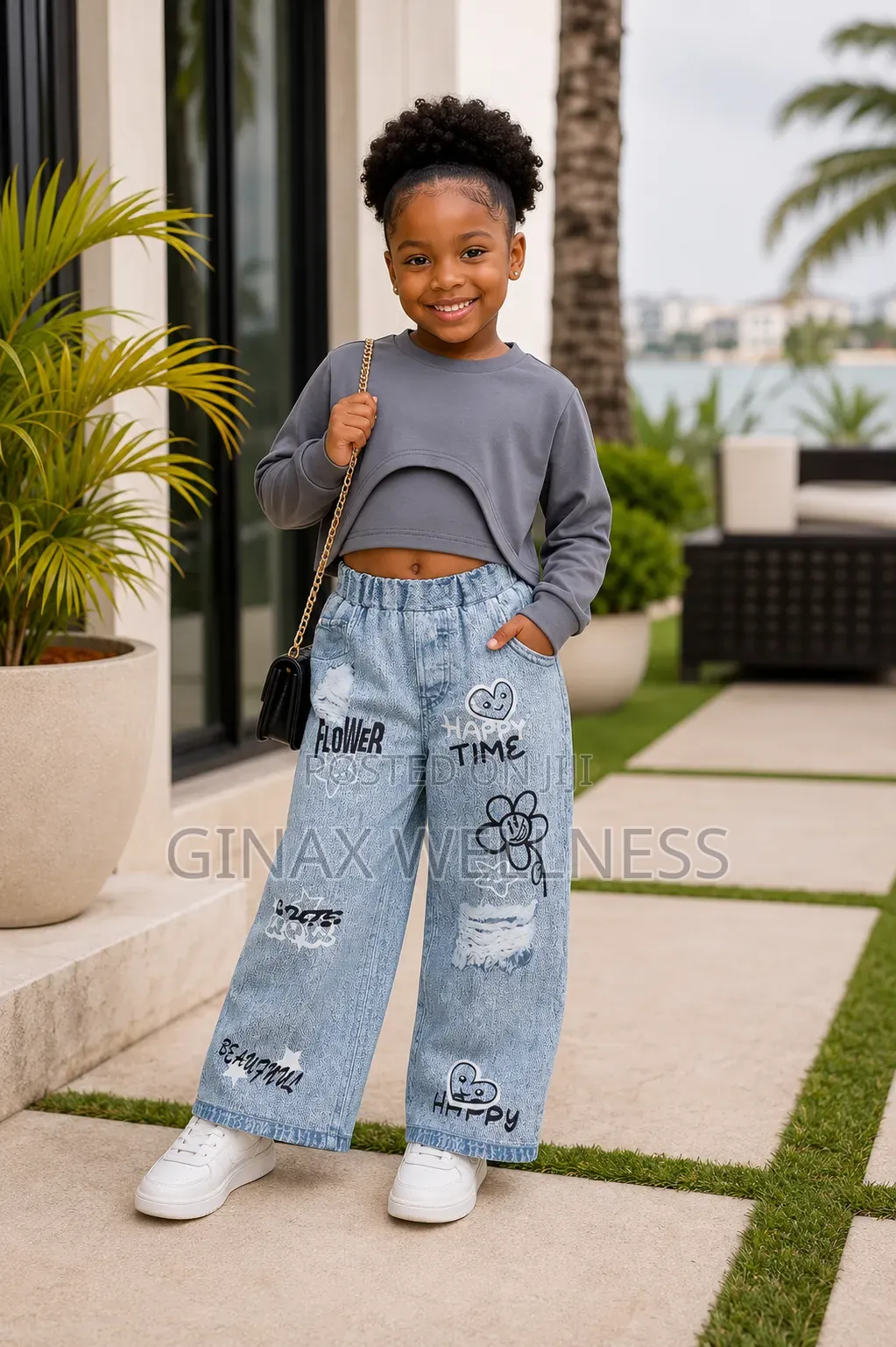 Long-Sleeved Sweatshirt With Tank Top and Jeans Trousers Set for Girls