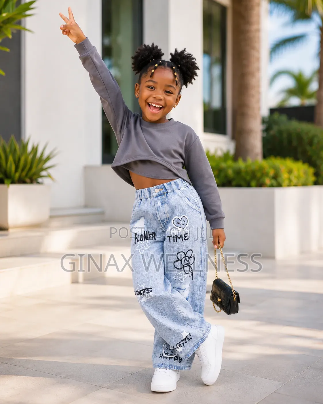 Long-Sleeved Sweatshirt With Tank Top and Jeans Trousers Set for Girls