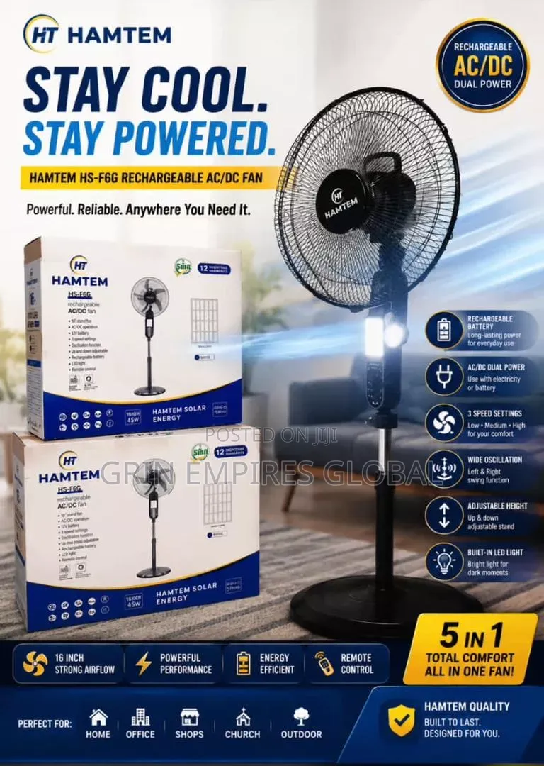 Hatem Hs-F6g Rechargeable Ac/Dc Fan, Dual Power