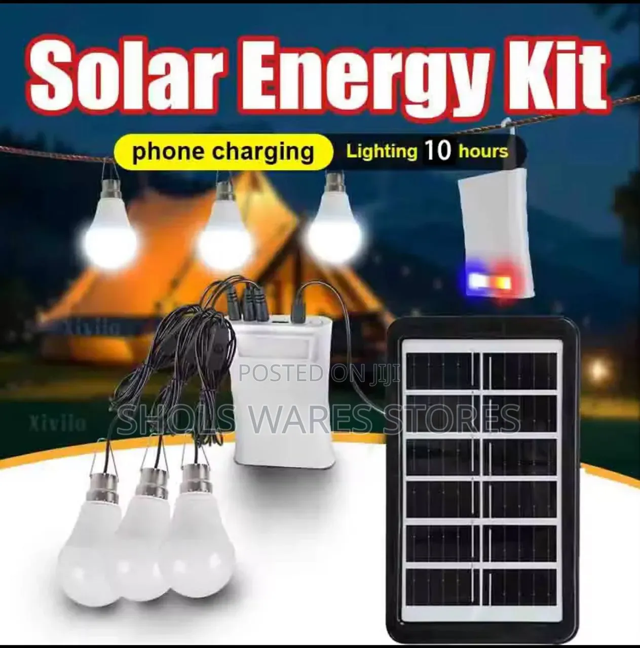 Portable Solar Energy Kit With 6 Bulbs + Phone Charger