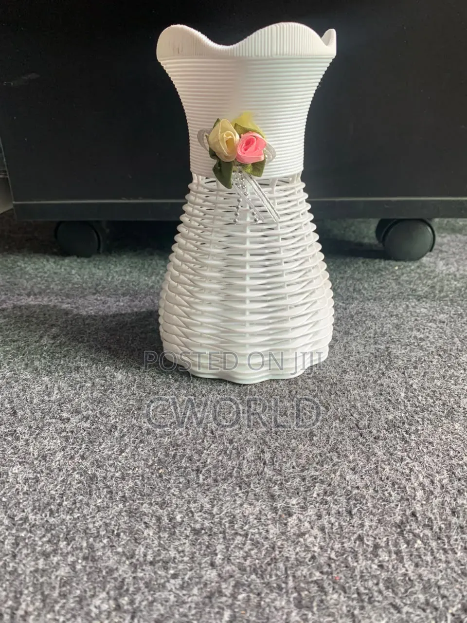 White Dress-Shaped Wicker Vase With Flower Accent