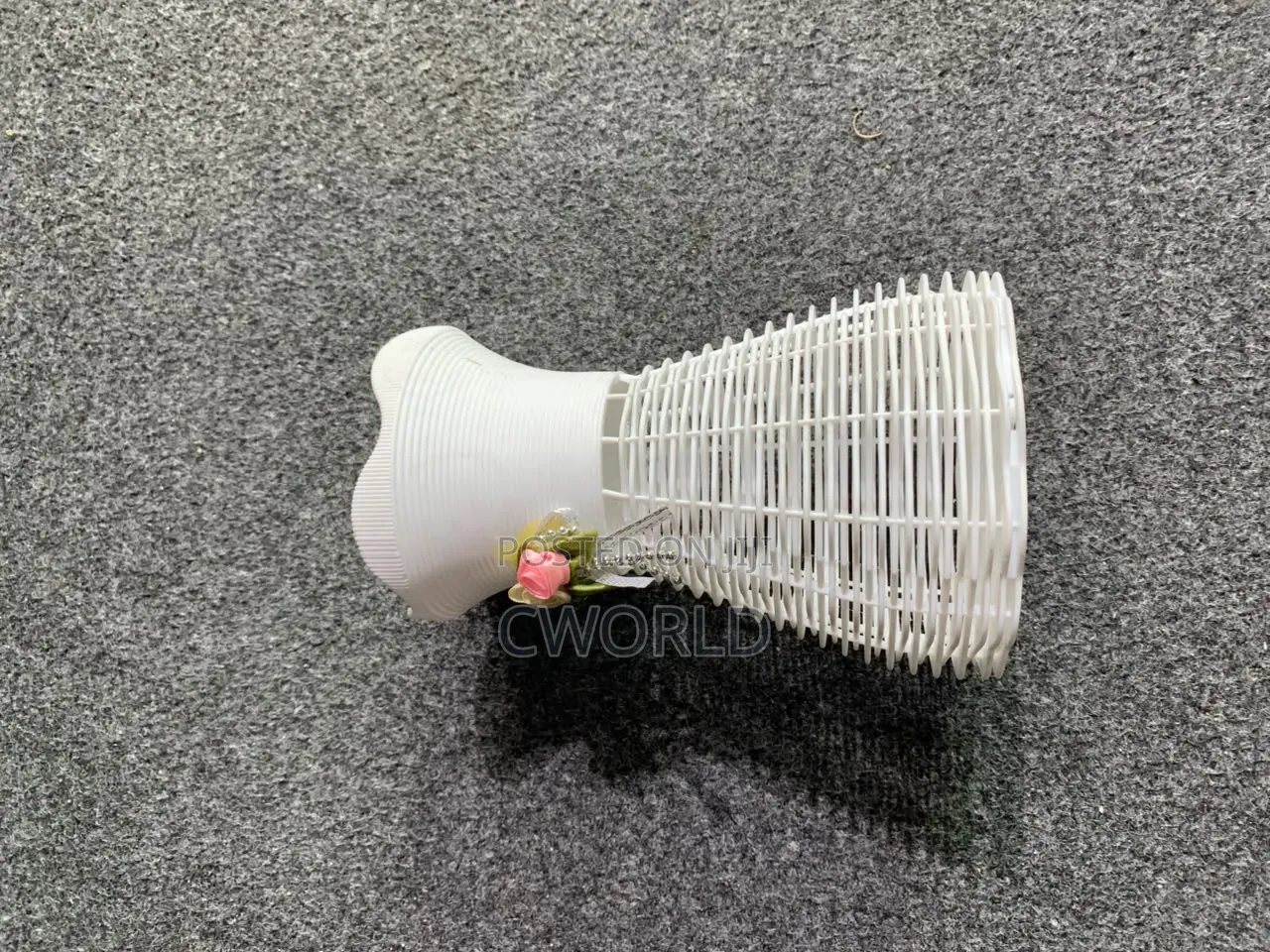 White Dress-Shaped Wicker Vase With Flower Accent
