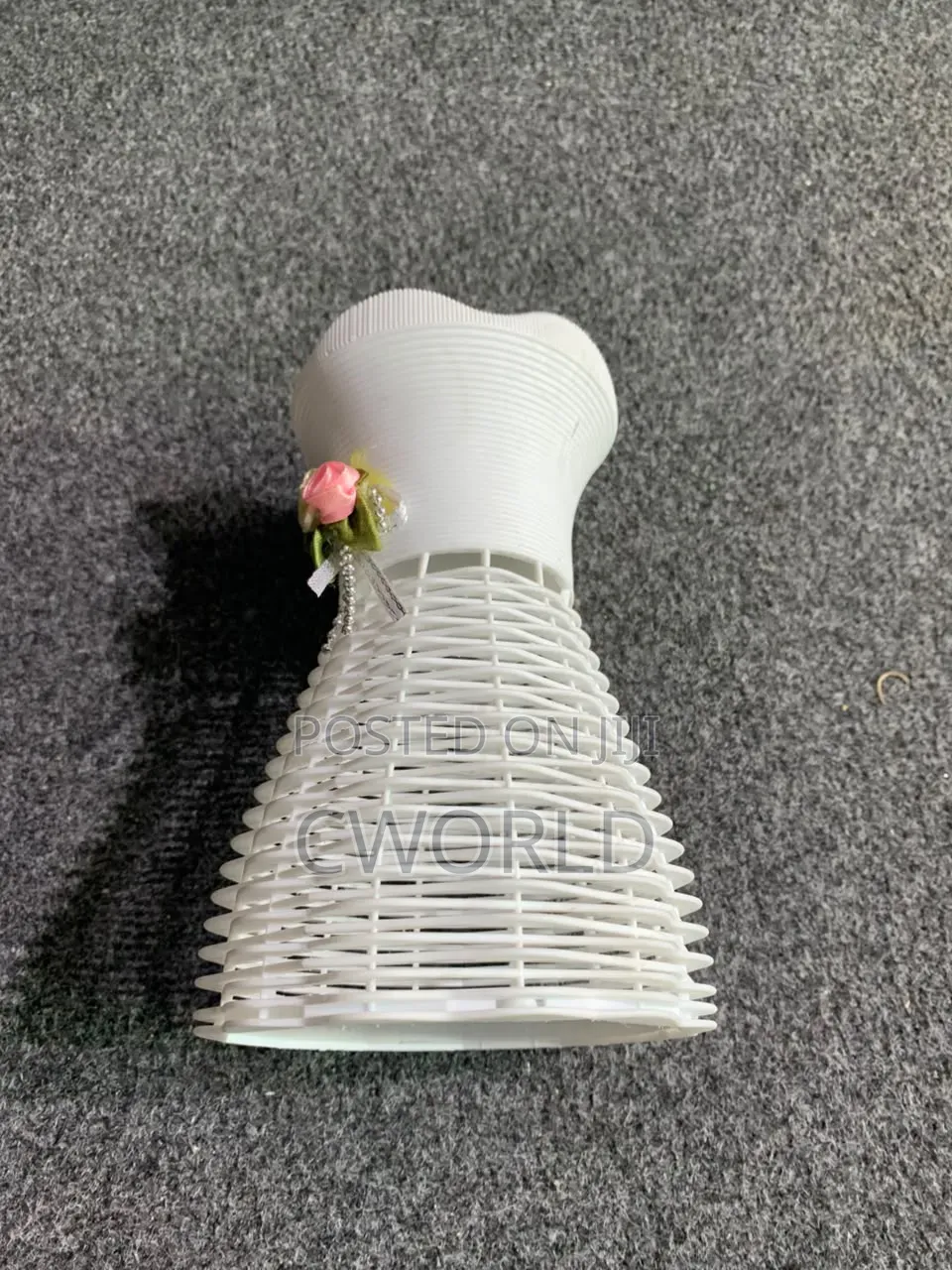 White Dress-Shaped Wicker Vase With Flower Accent