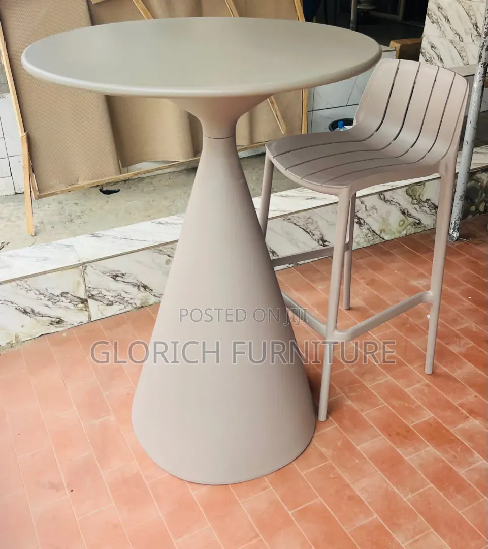 Cone Base Outdoor Bar Table Stool Set – Matte Taupe Finish