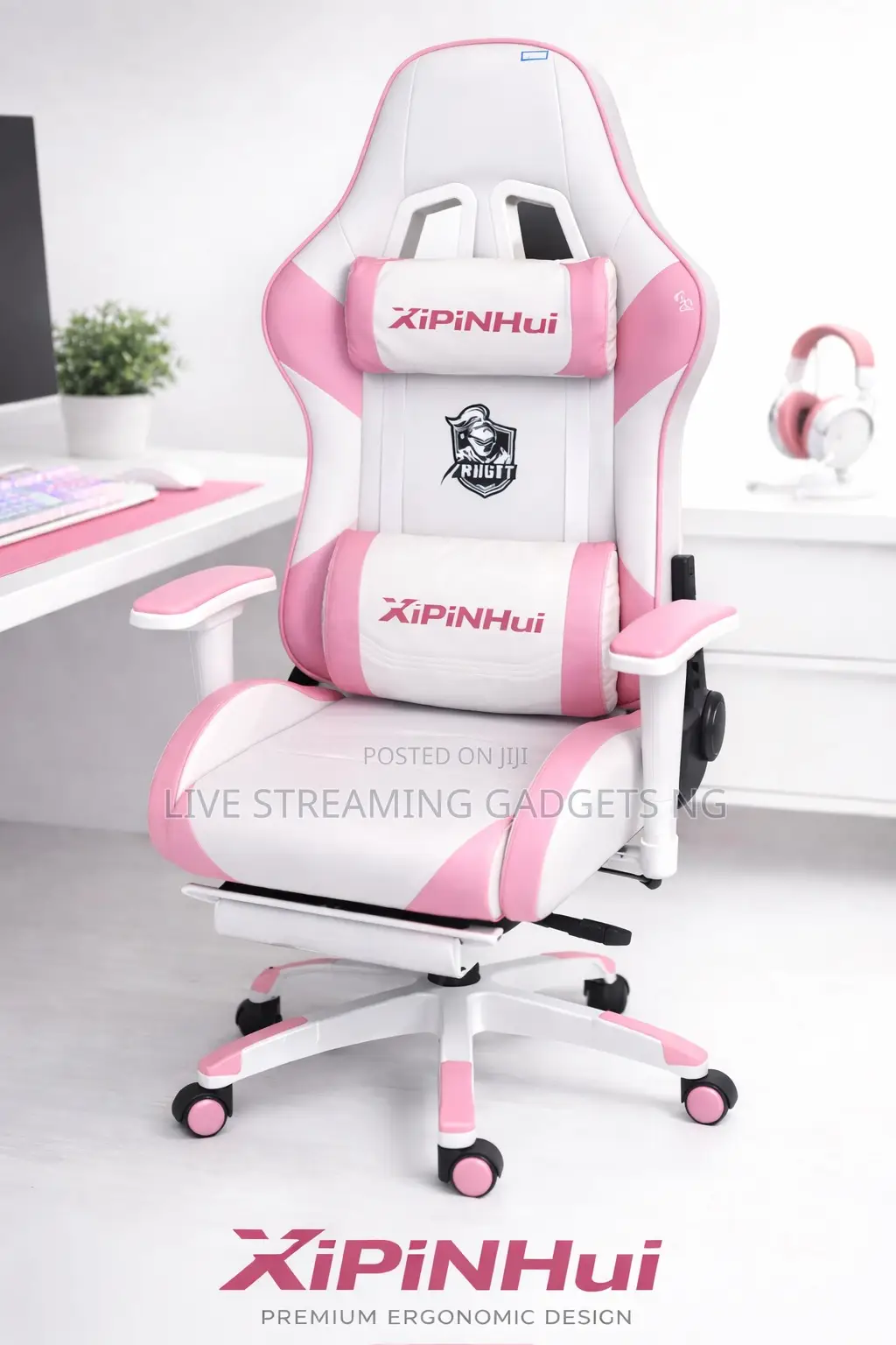 Pink Gaming Chair With Massager and Multi Function