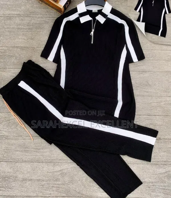 Premium Men's Nigerian Crafted 2piece Set Sharp Black White Combo