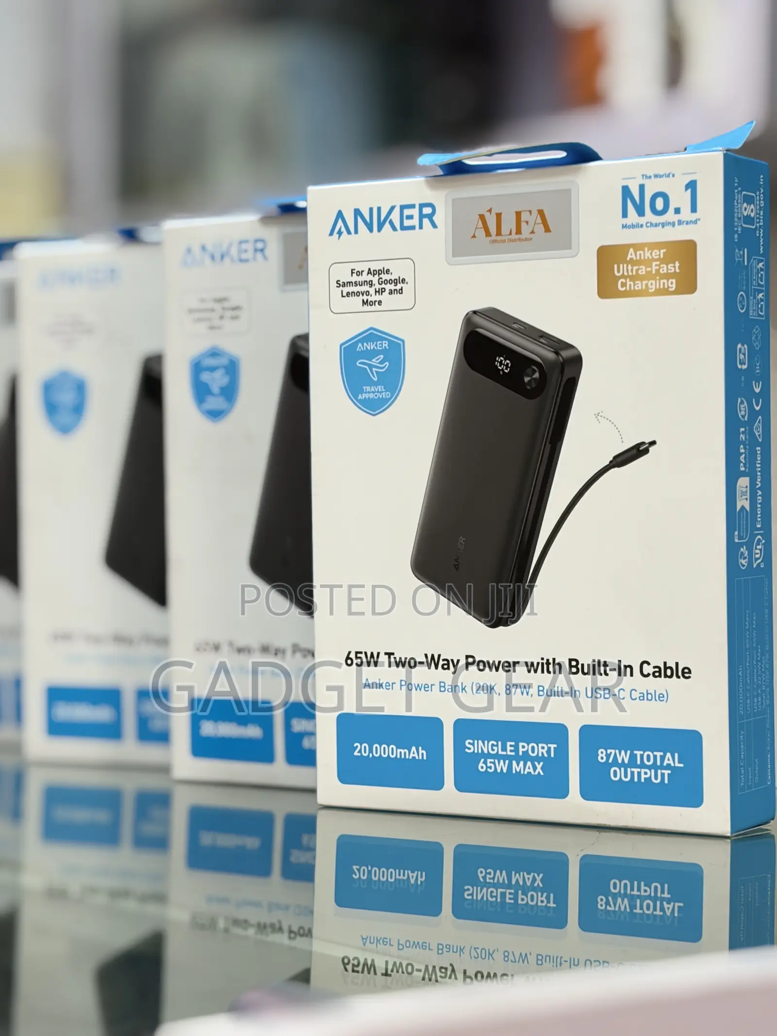 Anker 20,000mah 65w Power Bank With Built-in Usb-C Cable