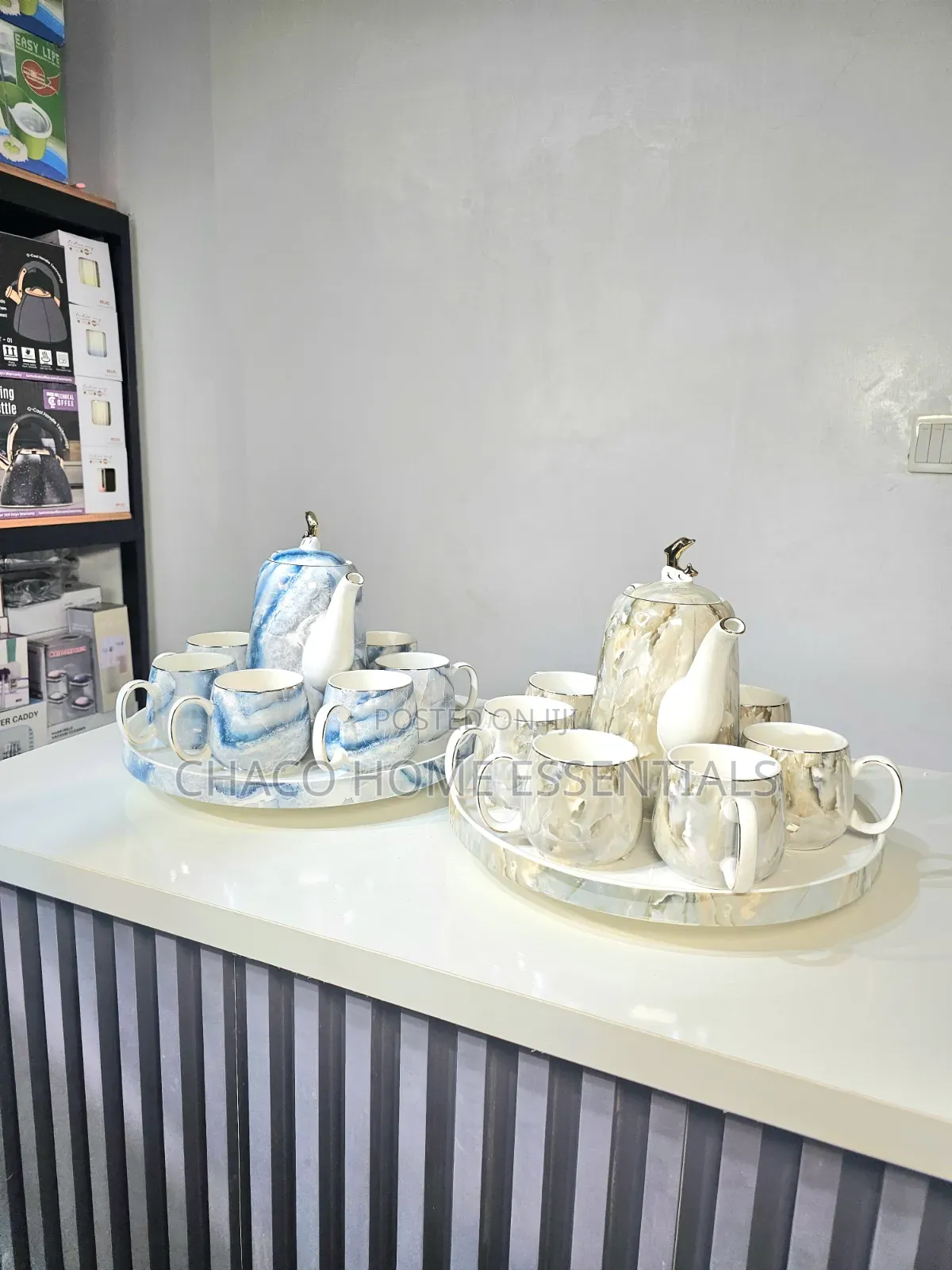 8-Piece Ceramic Porcelain Teapot and Cups Set With Revolving Tray