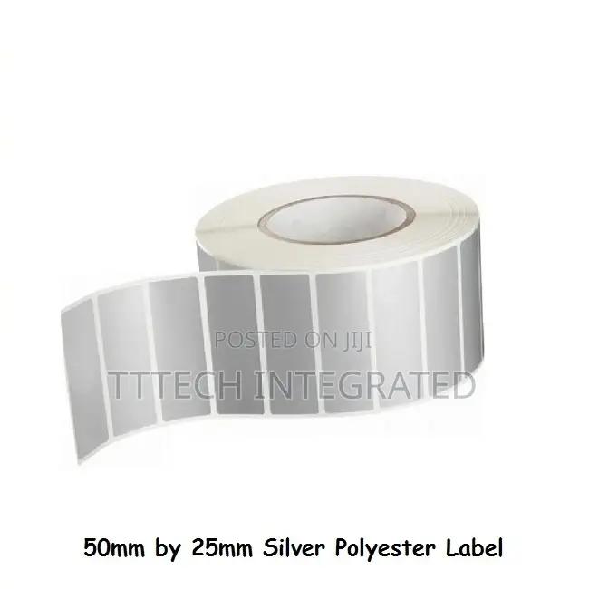 50mm by 25mm Silver Polyester Label