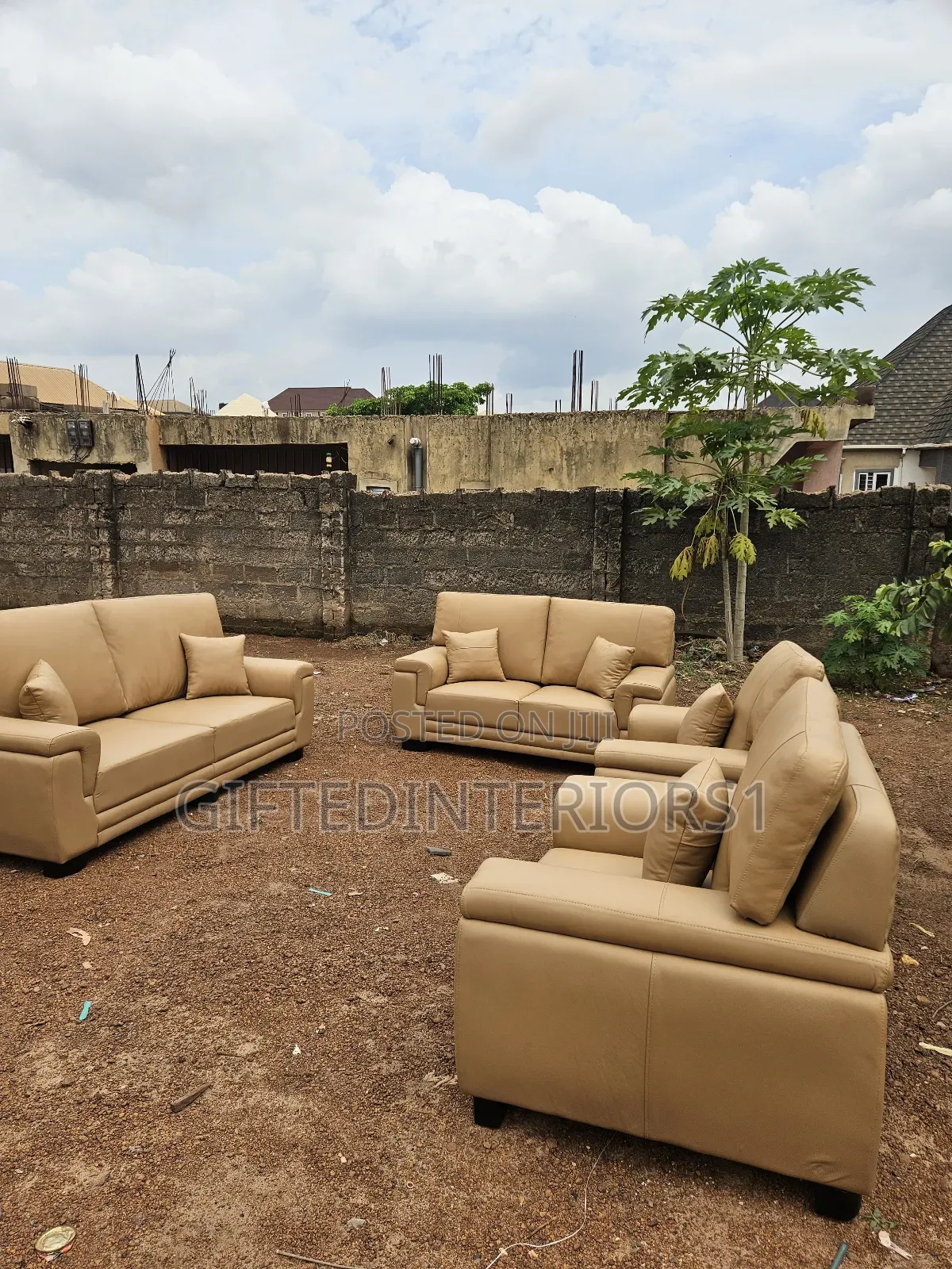 Italian Animal Skin Leather Sofa Set