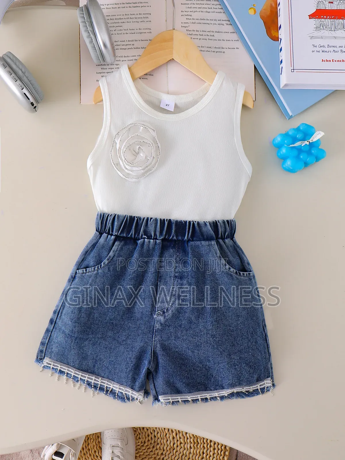 Floral Sleeveless Top and Jeans Shorts Set for Girls