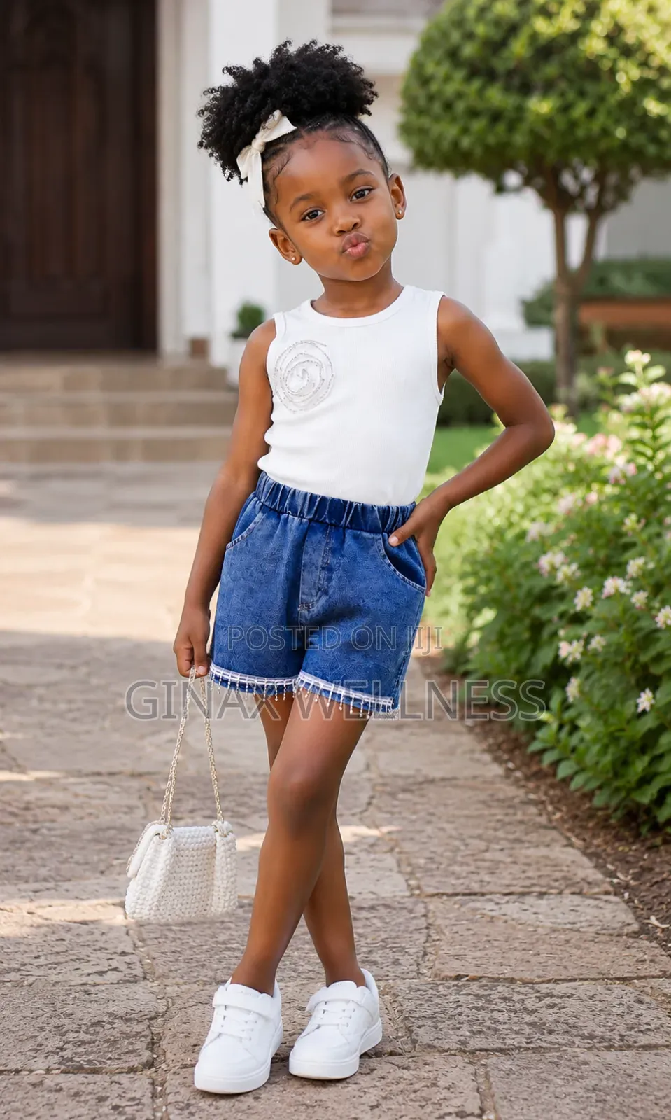 Floral Sleeveless Top and Jeans Shorts Set for Girls