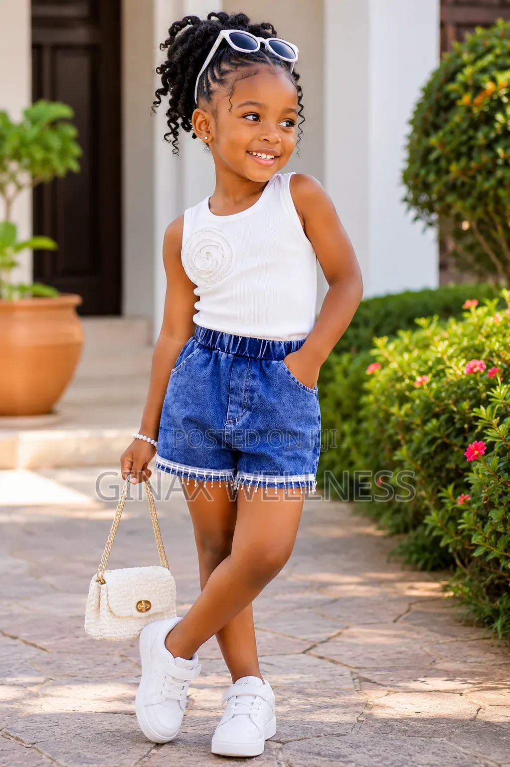 Floral Sleeveless Top and Jeans Shorts Set for Girls