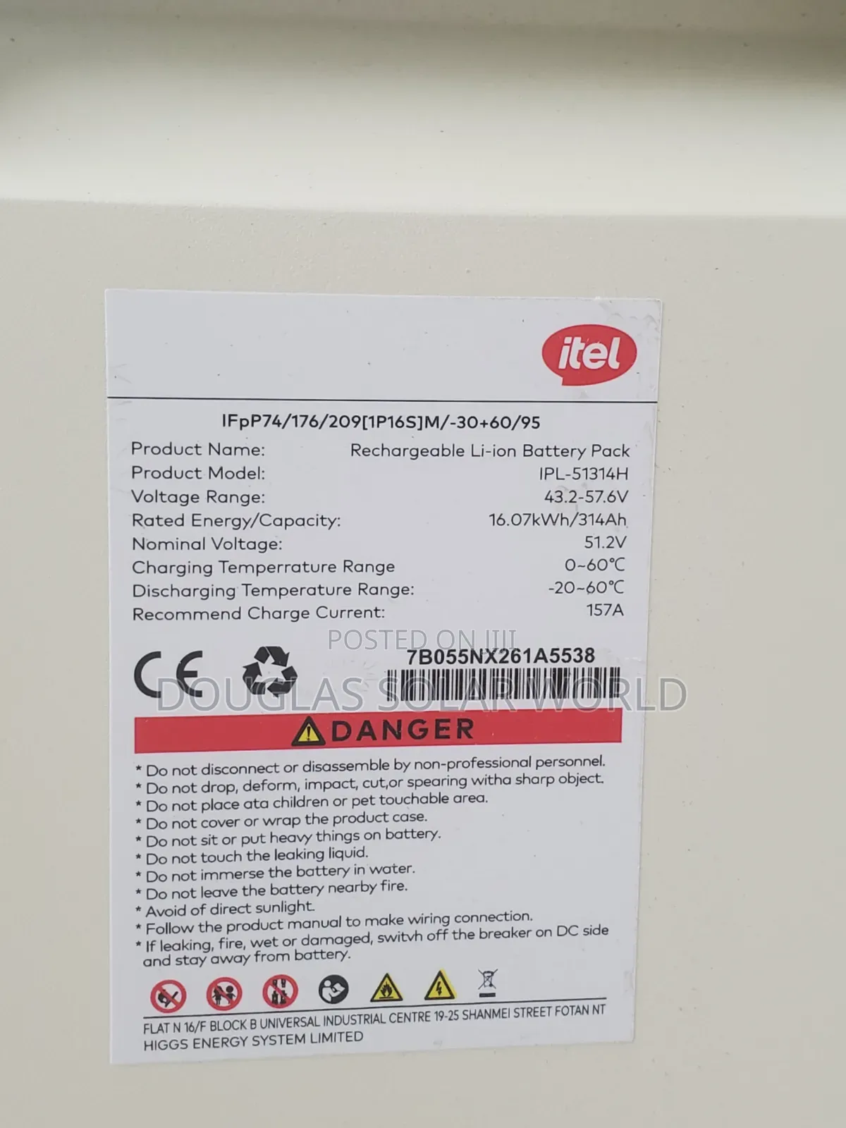 Itel ( 16.07kwh/314ah ) 51.2v Lithium Ion Battery