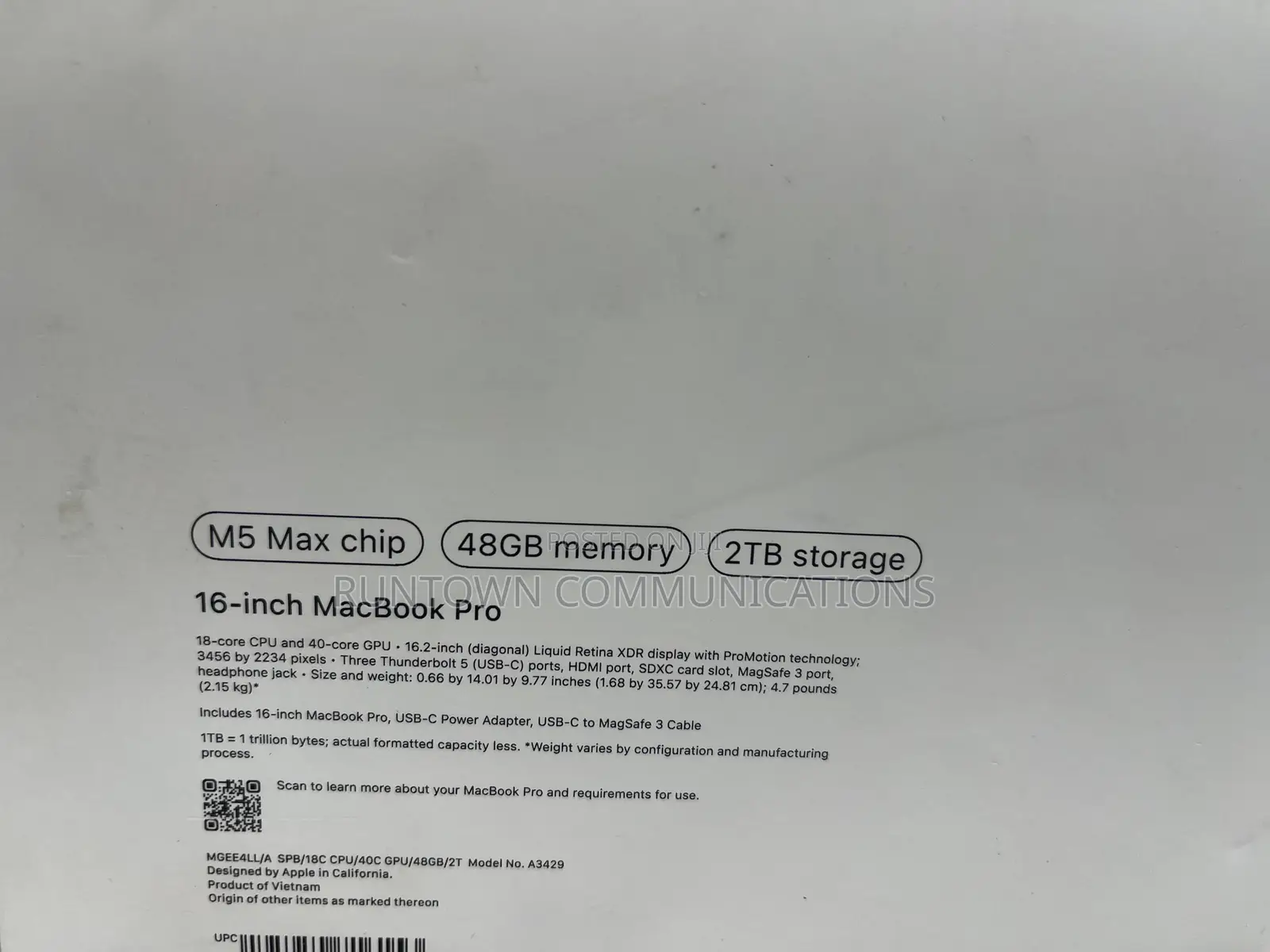 New Laptop Apple MacBook Pro 2026 M5 Max 48GB Apple M5 Max SSD 2T