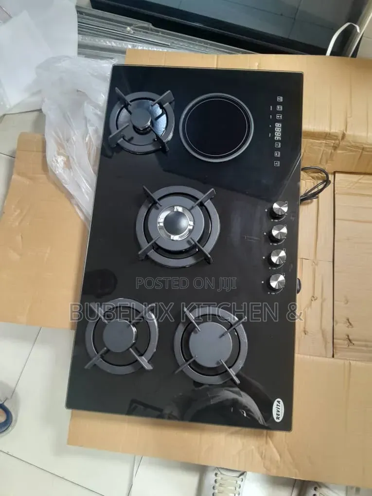 Revita Hybrid Cooktop - 4 Gas Burners + 1 Electric Plate | Black Glass