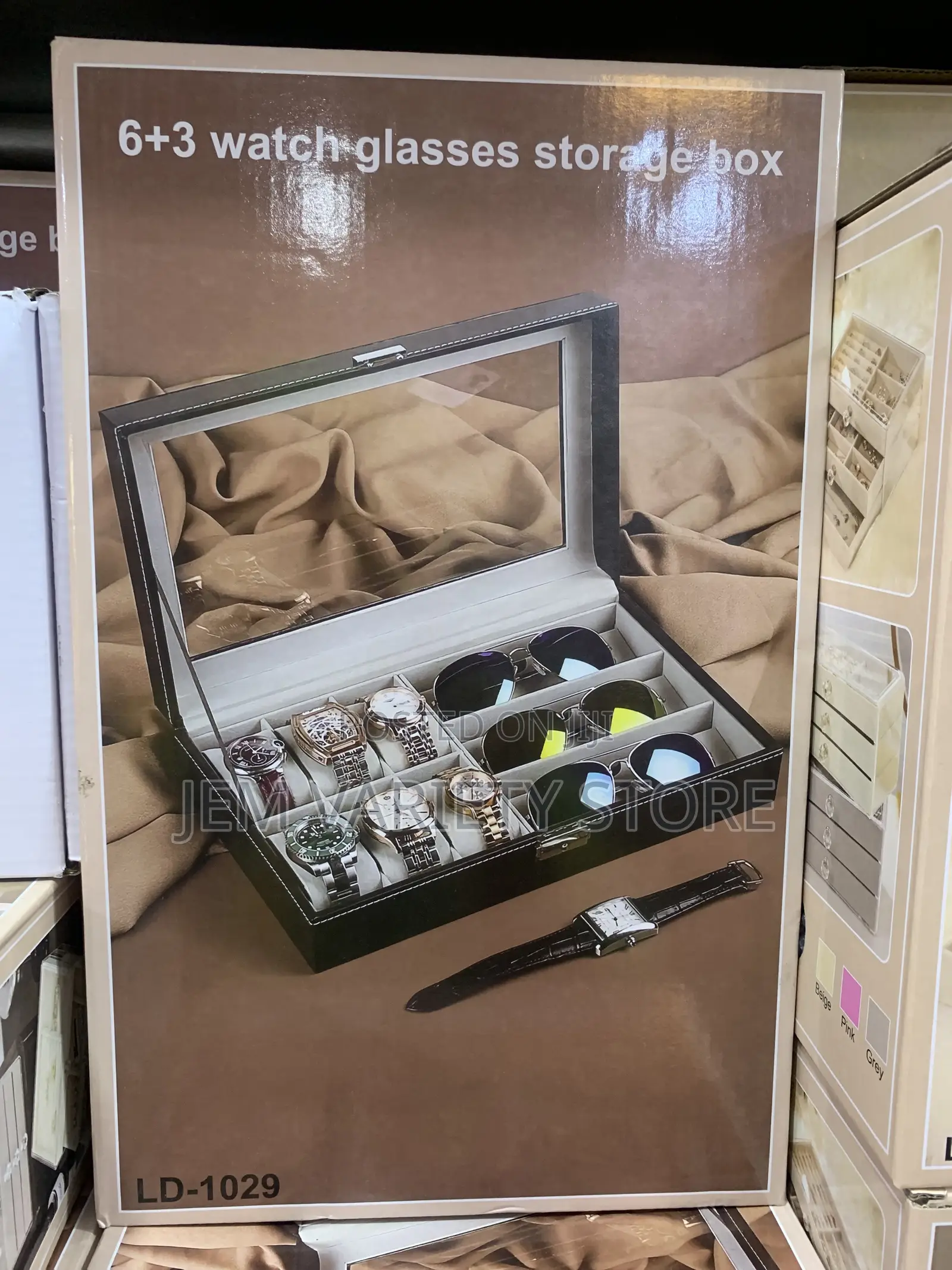 6 Slot Wristwatch Box (With 3 Slots For Eye Glasses)