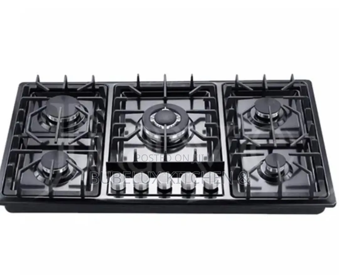 5 Burner Gas Hob - Black Enamel + Center Wok Burner | Brand New