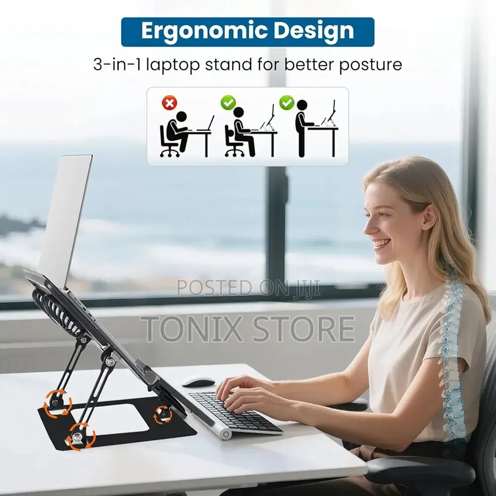 Foldable Laptop Stand With Dual Cooling Fans And Foldable Phone Stands