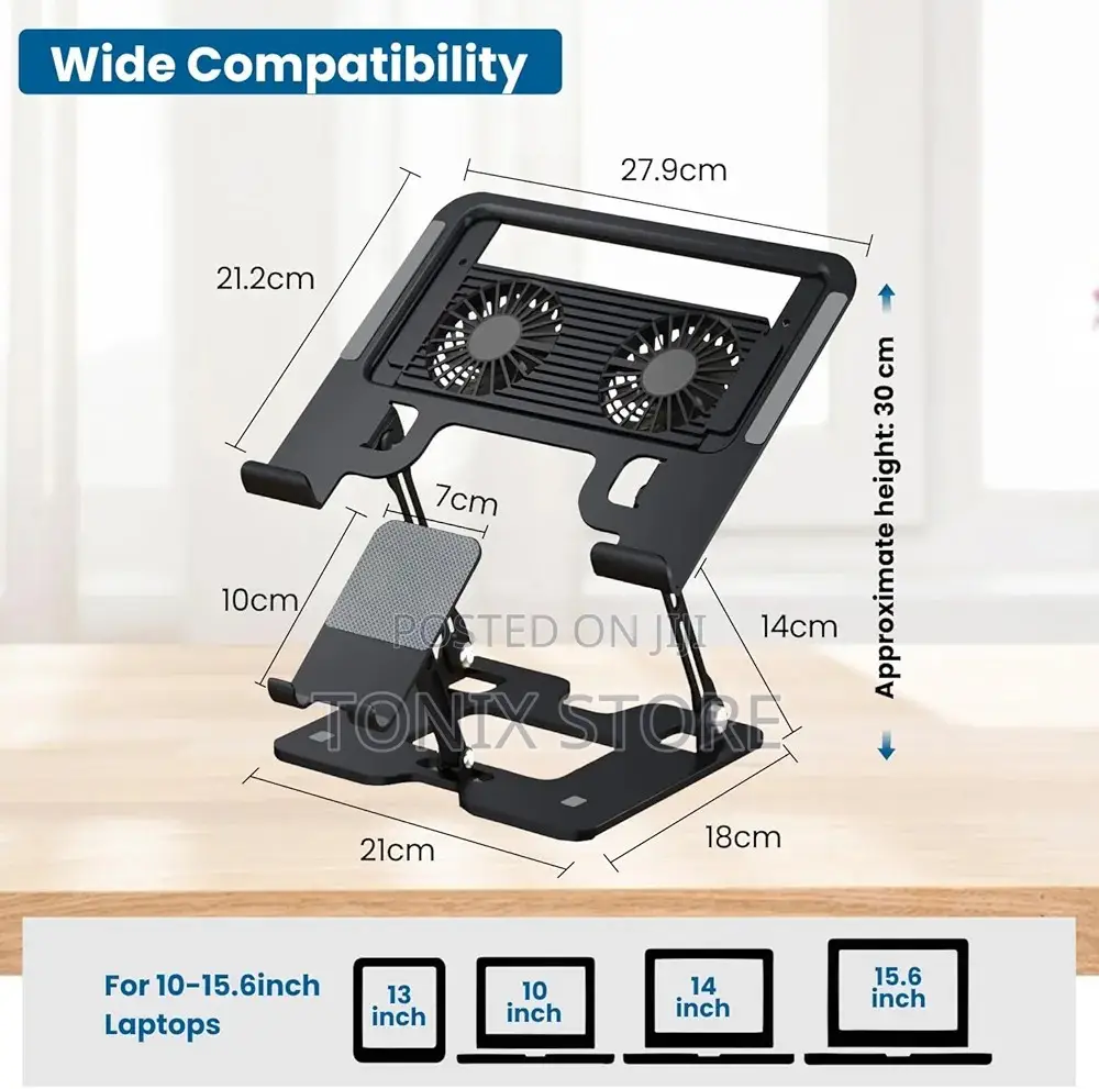 Foldable Laptop Stand With Dual Cooling Fans And Foldable Phone Stands