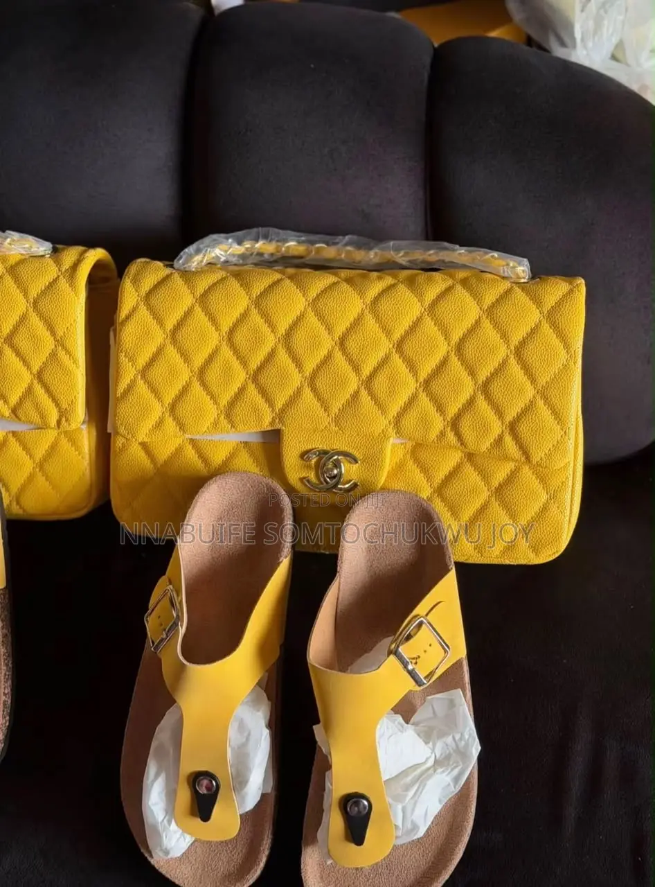 Luxury Quilted Flap Bag Matching Cut-Out Slide Sandals Set