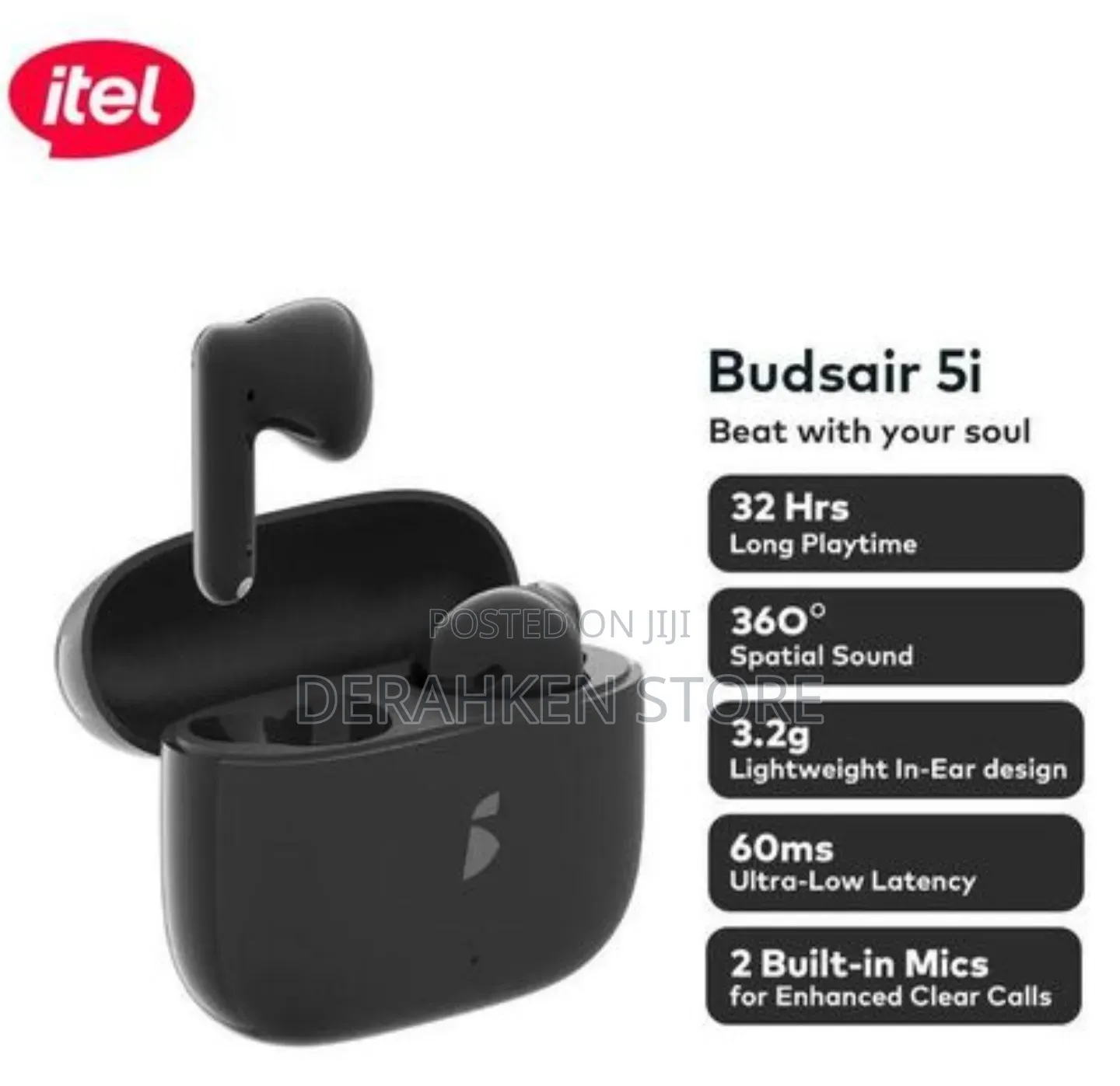 Itel Budsair 5i – Wireless Earbuds With Deep Bass 32h Playtime