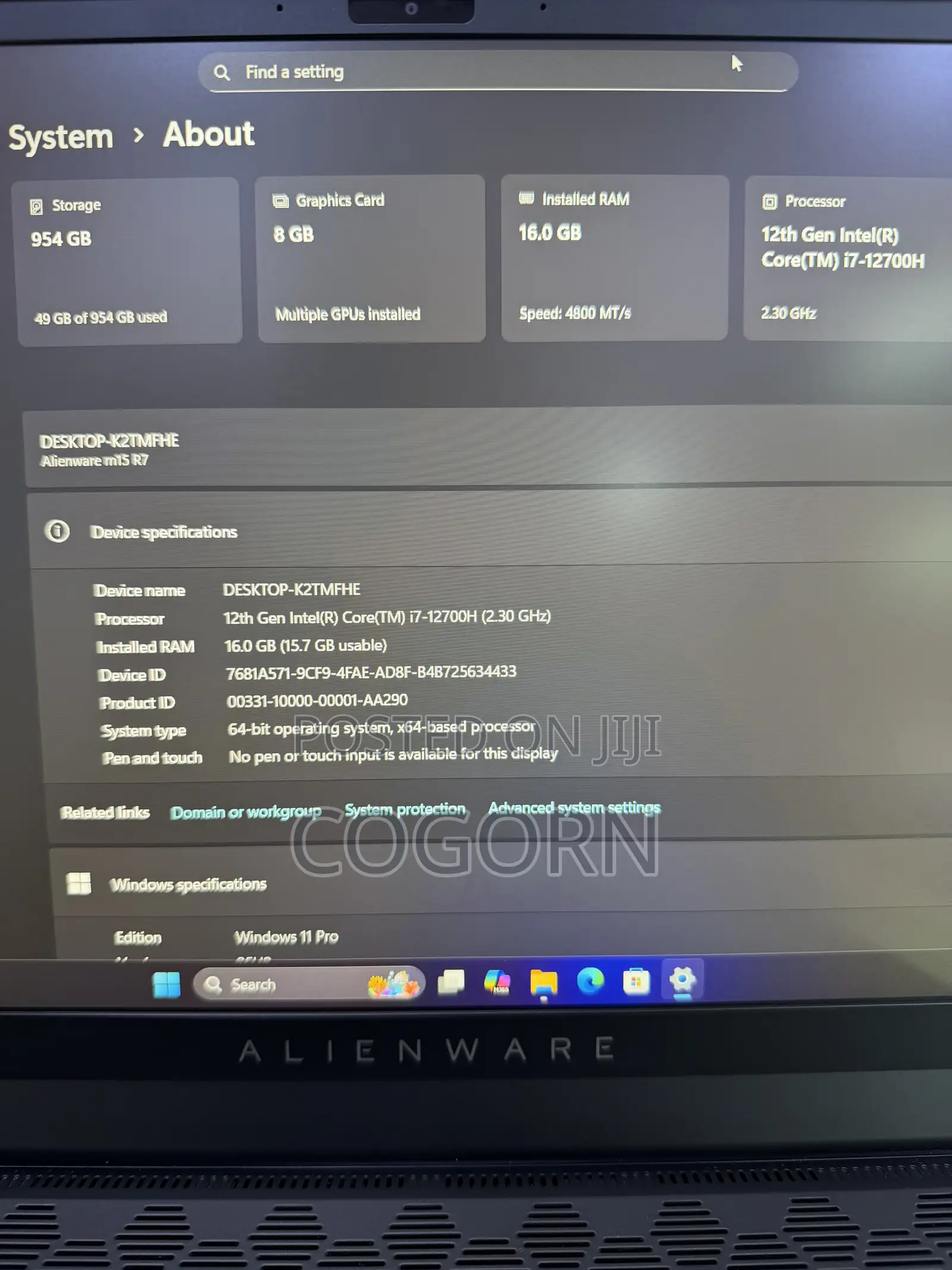 Laptop Alienware M15 R7 16GB Intel Core i7 SSD 1T