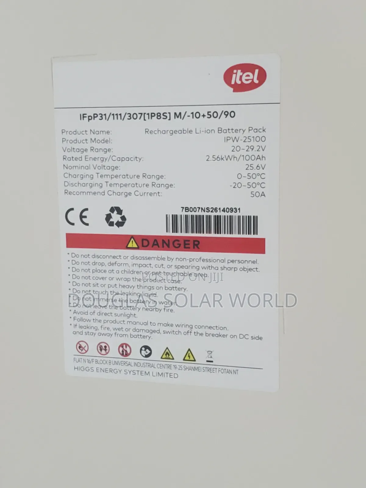 Itel 2.56kwh 25.6v (100ah) Lithium Ion Battery