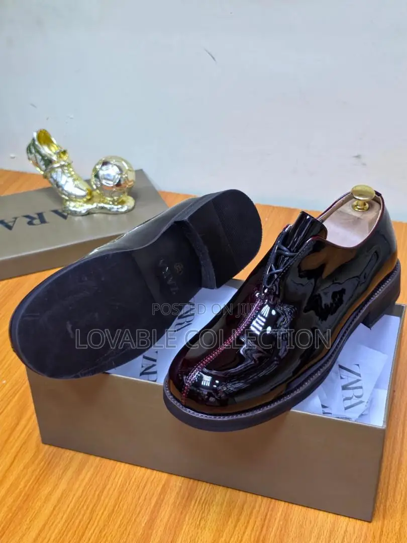 Zara Premium High-Gloss Patent Derby Shoes