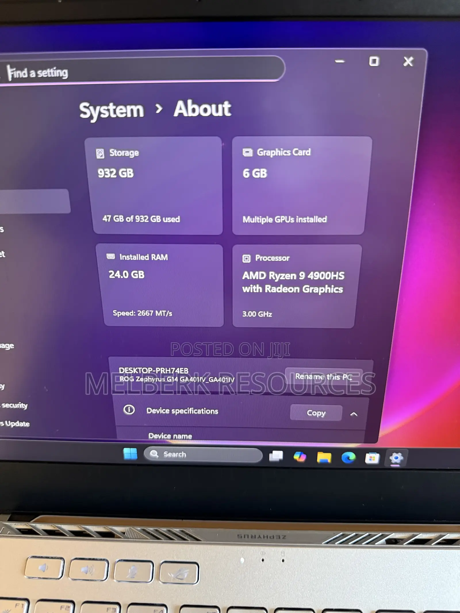 Laptop Asus ROG Zephyrus G14 24GB AMD Ryzen 9 SSD 1T