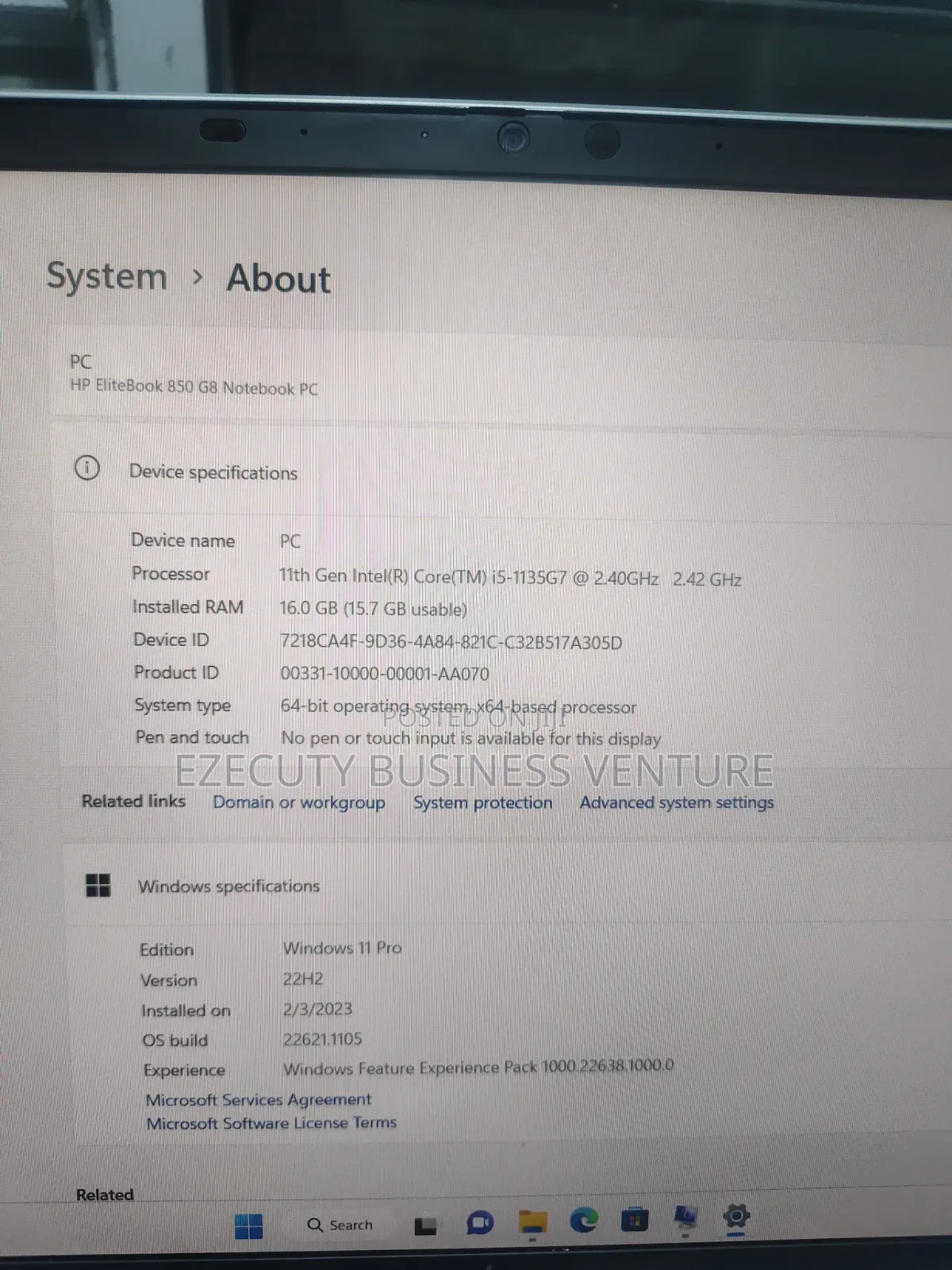 Laptop HP EliteBook 850 G8 16GB Intel Core i5 SSD 256GB