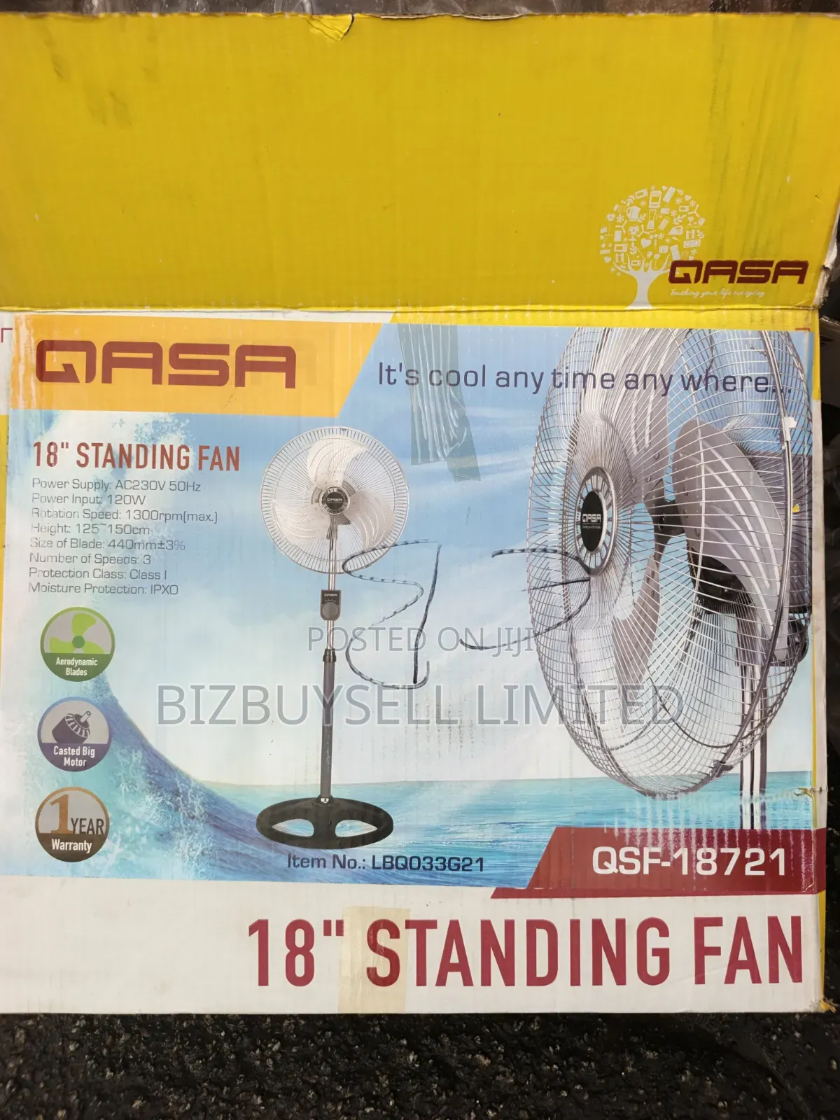 18" Qasa Iron Blade Standing Electric Fan.