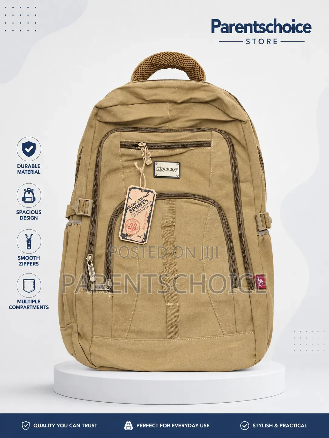 Hppower Khaki Durable Laptop And School Backpack.- 22inch