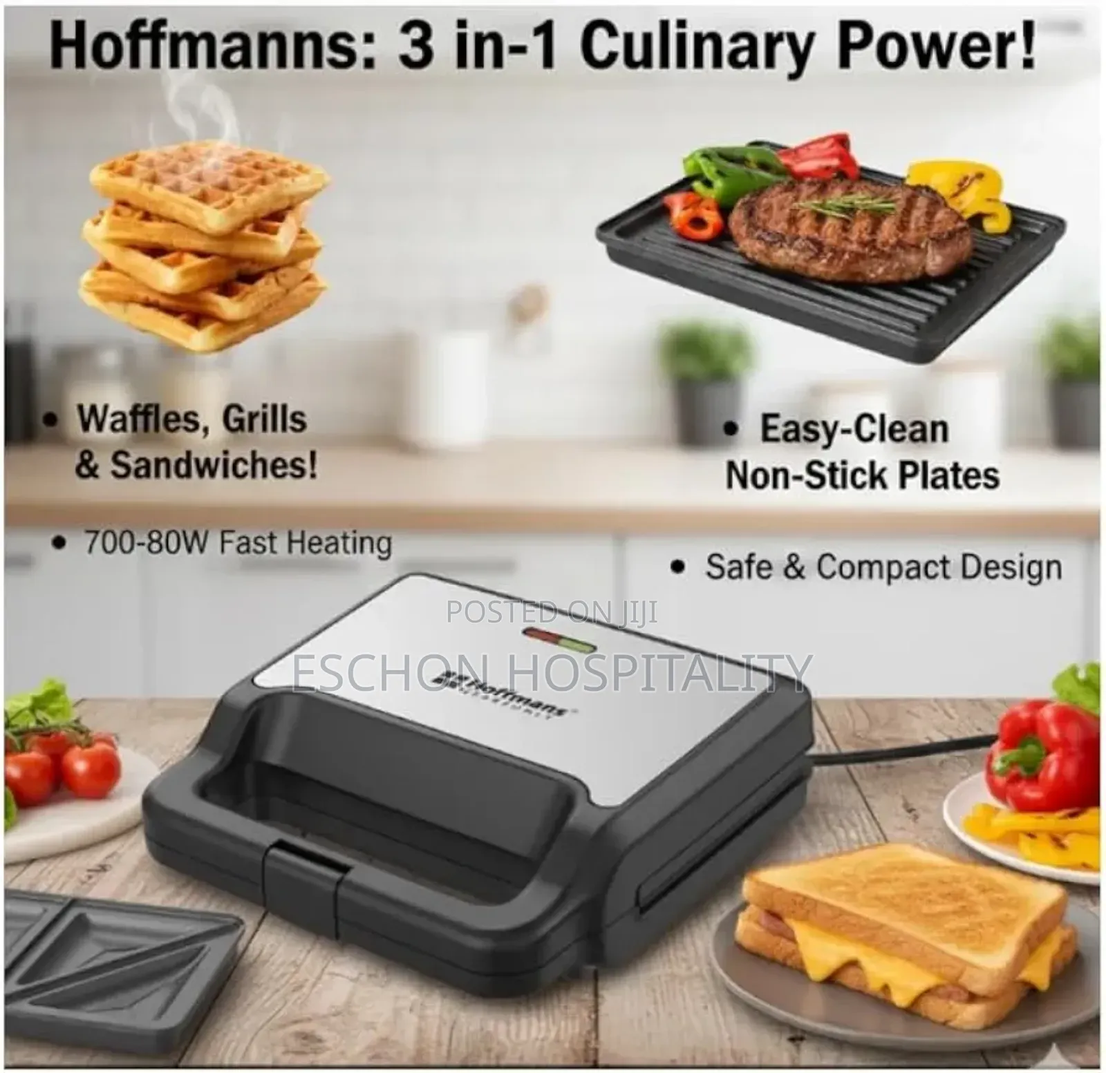 Hoffmans 3-in-1 Sandwich Maker, Waffle Iron Electric Grill | 800w