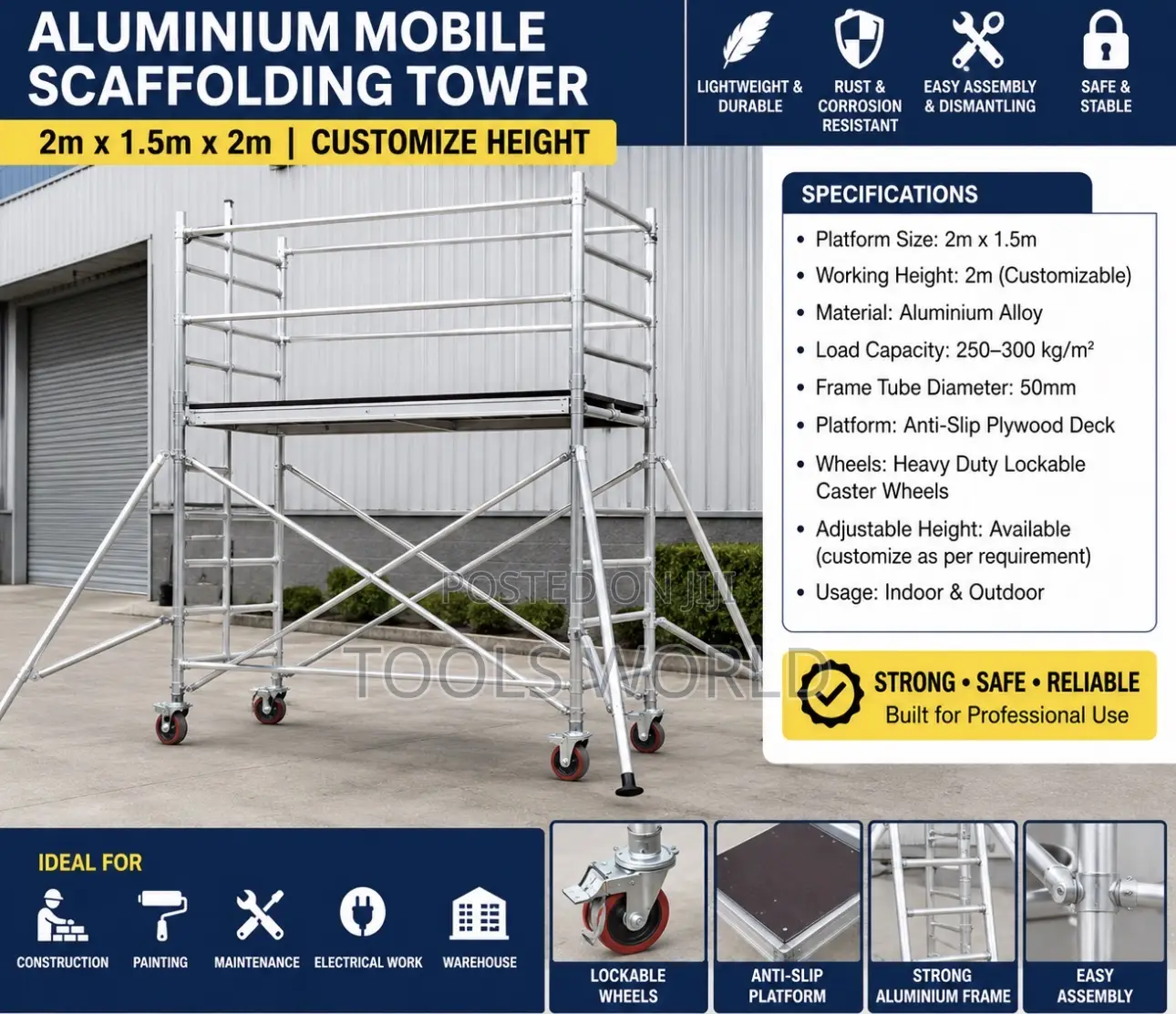 Heavy-duty Mobile Aluminium Scaffold Platform 2m X 1.5m X 2m