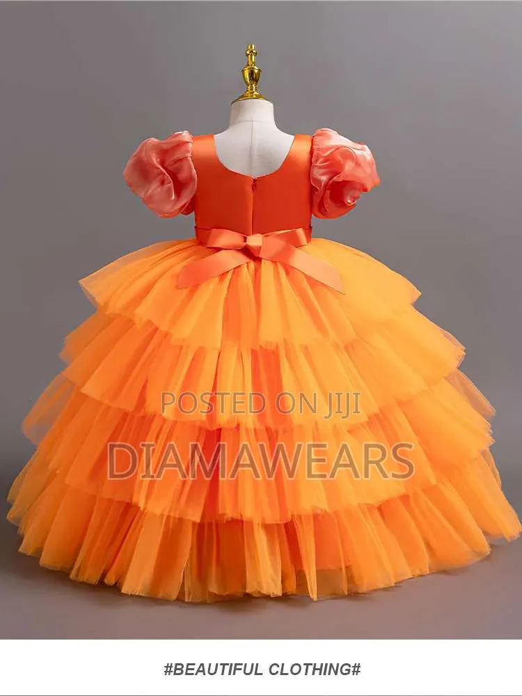 Orange Ceremonial Girls Fluffy Ball Gown