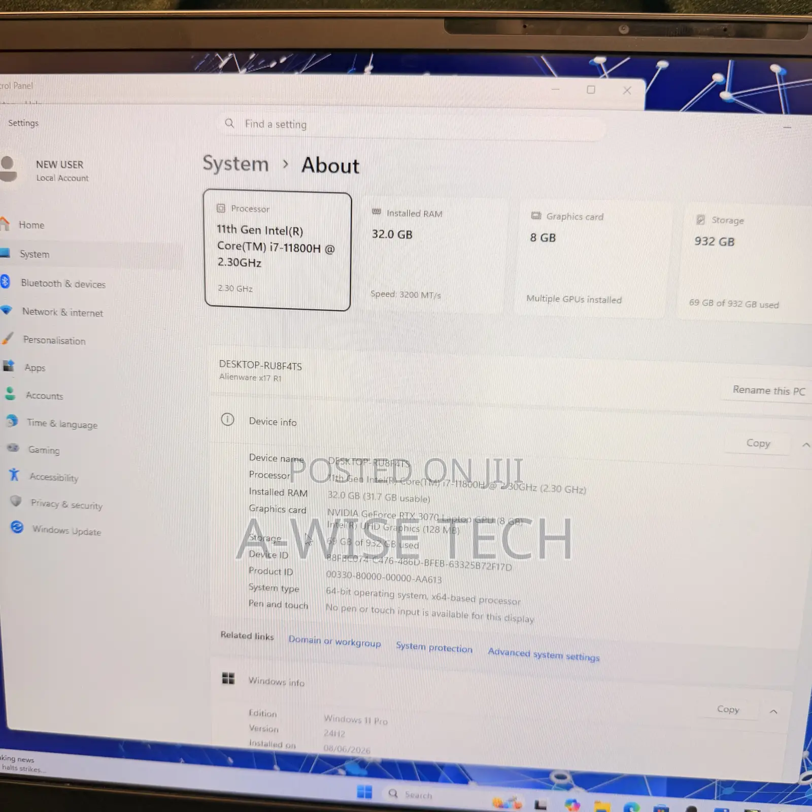 Laptop Alienware X17 R1 32GB Intel Core i7 SSD 1T
