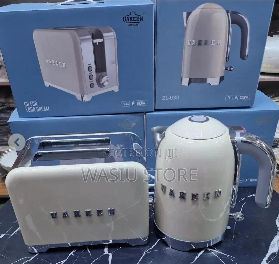 Uakeen Germany 2-Slice Pop-Up Toaster and 2-Liter Electric Kettle Set