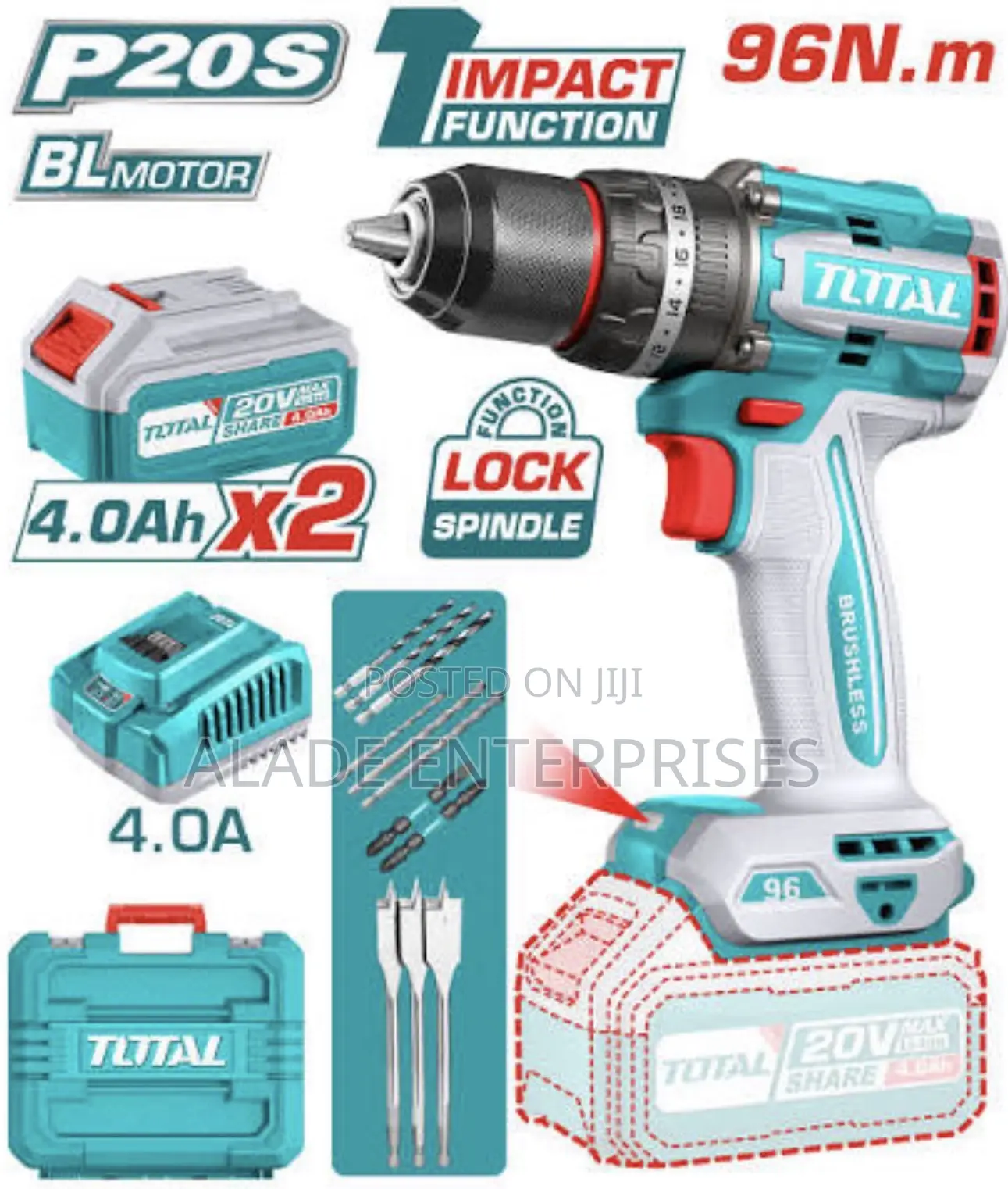Total 20v Compact Brushless Impact Drill 96nm