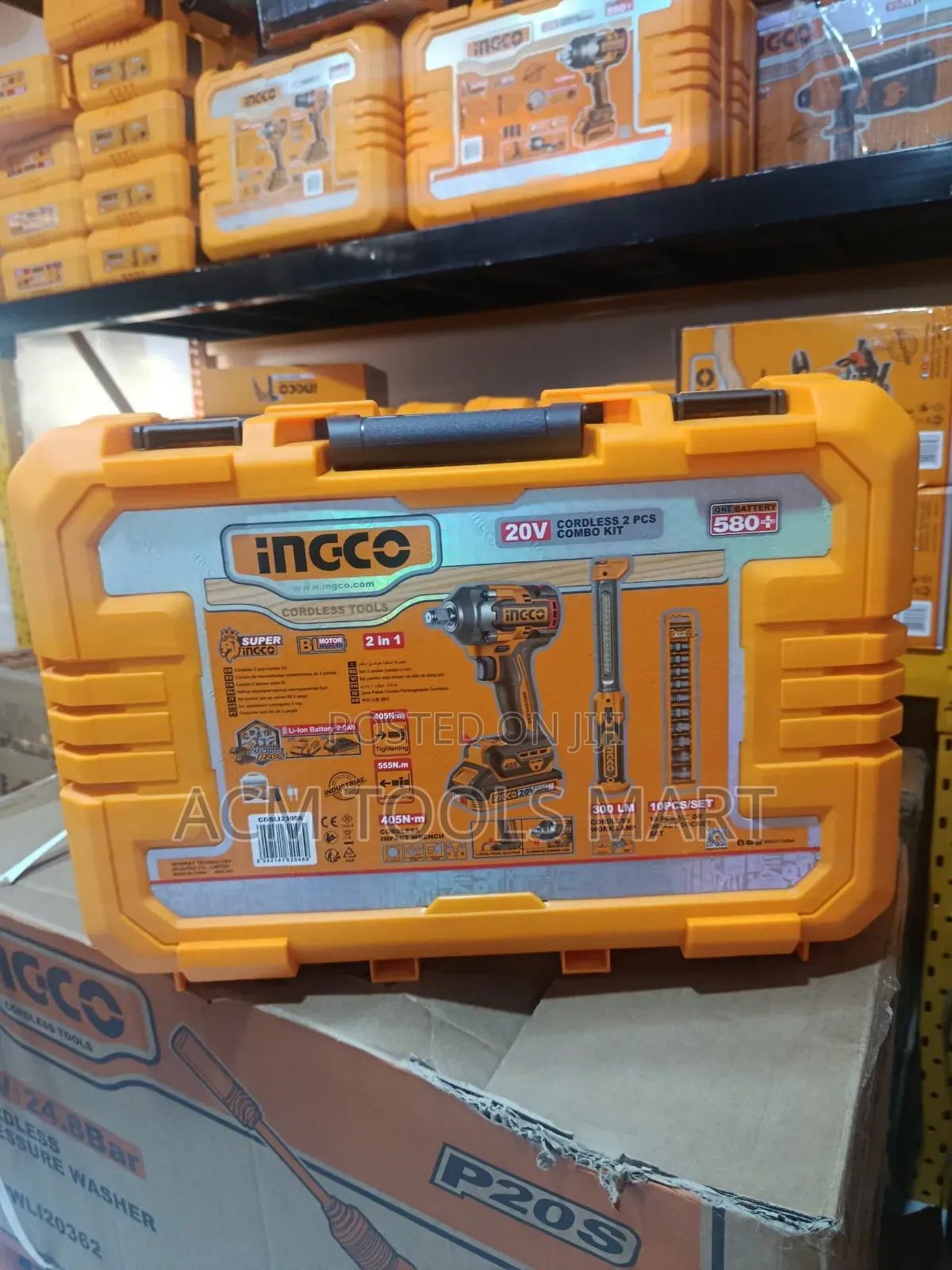 Ingco Cosli23056 Cordless 2-Piece Combo Kit 20v Wrench + Work Lamp
