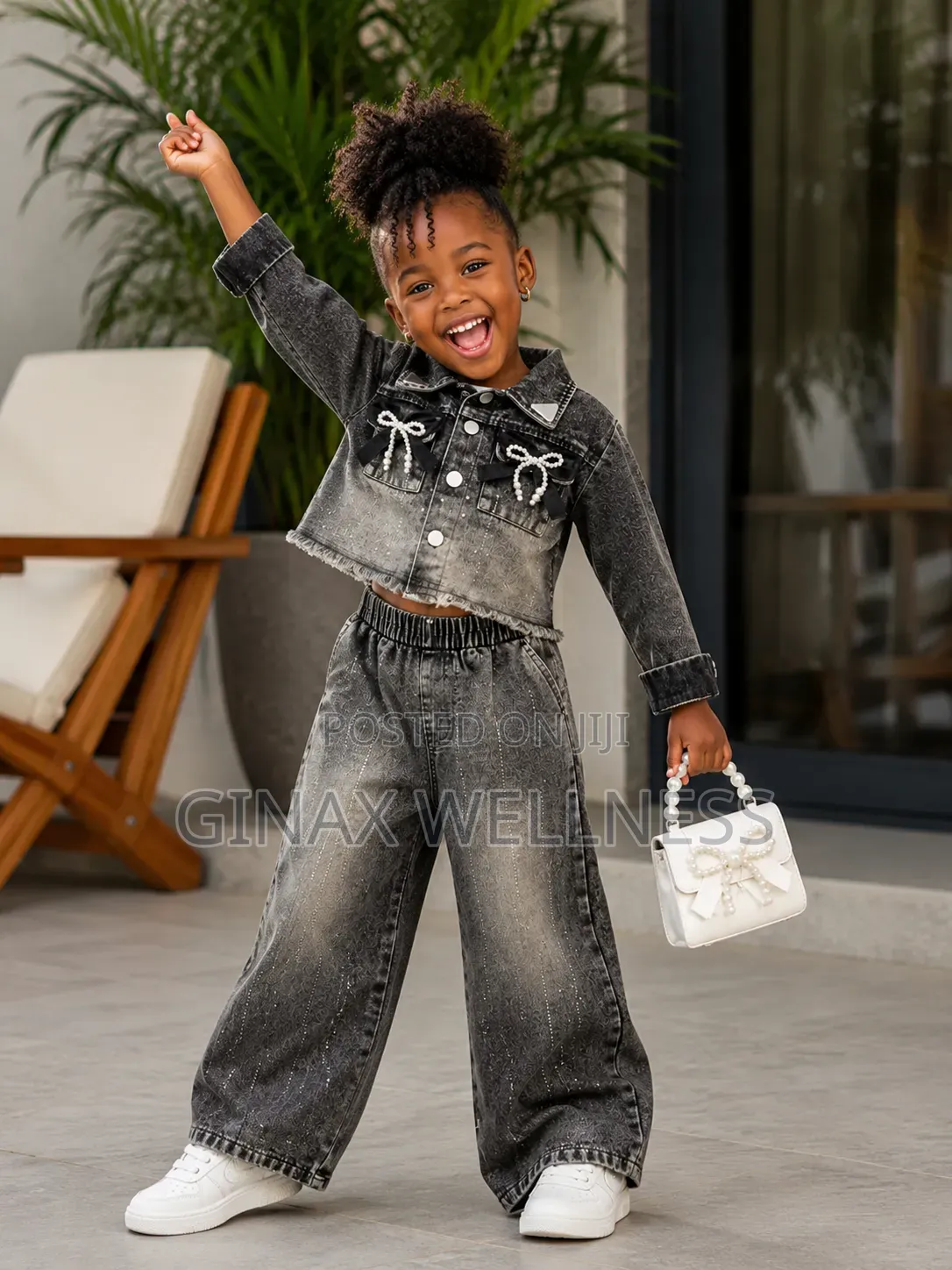 Black Jeans Set With Jacket and Wide-Leg Trousers for Girls (6,7years)