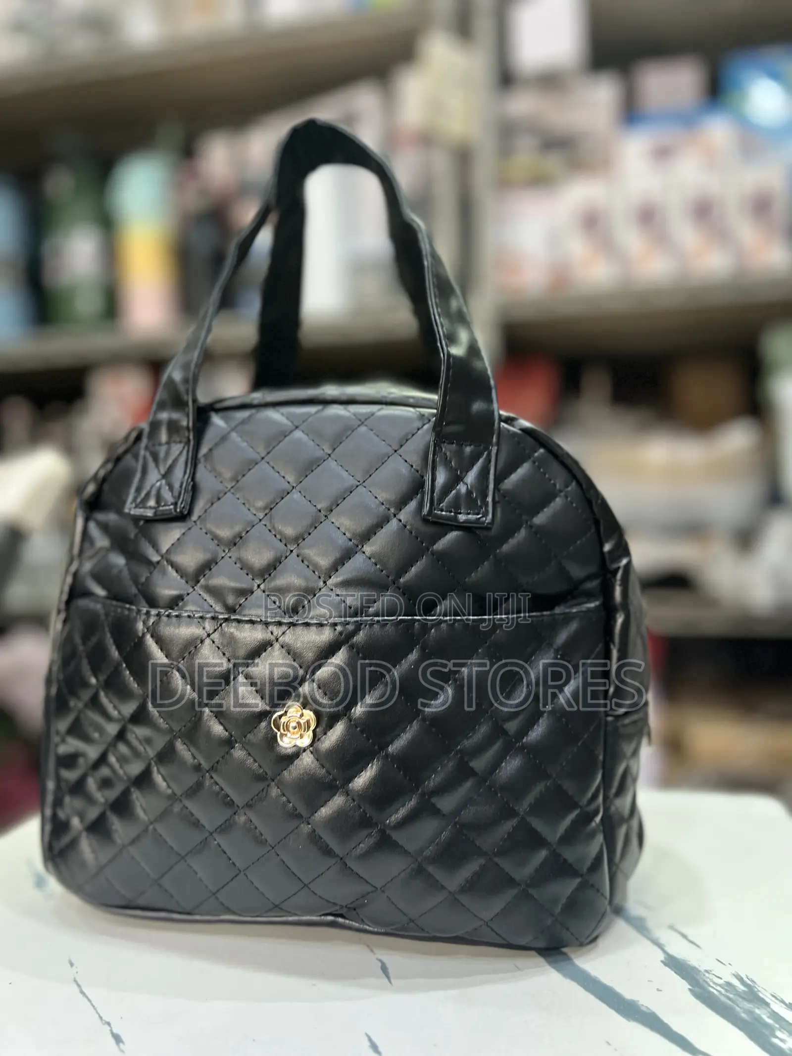 Quilted Black Pu Leather Lunch Bag