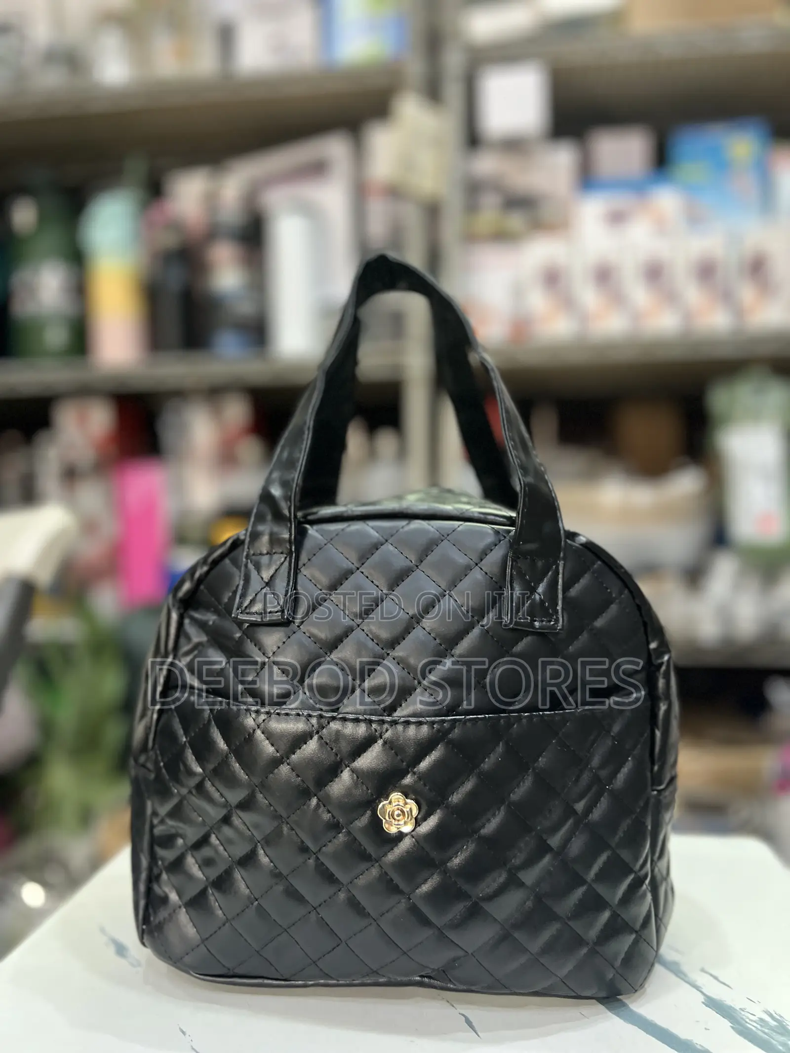 Quilted Black Pu Leather Lunch Bag
